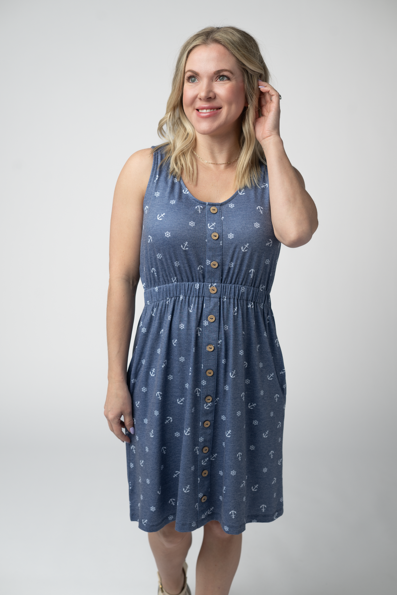 Beverly Button Dress - Nautical Navy