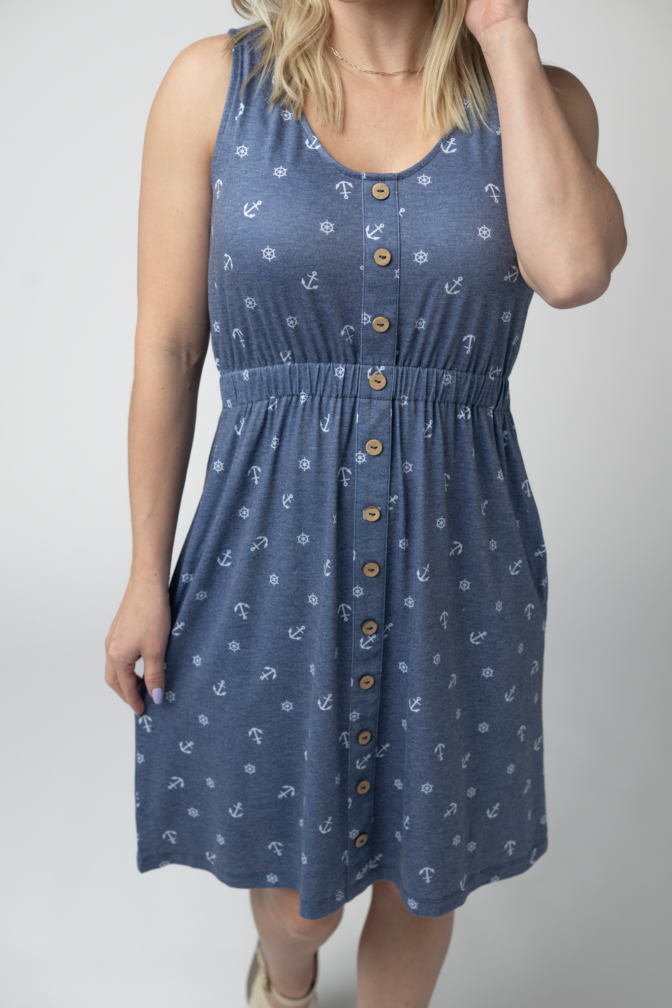 Beverly Button Dress - Nautical Navy