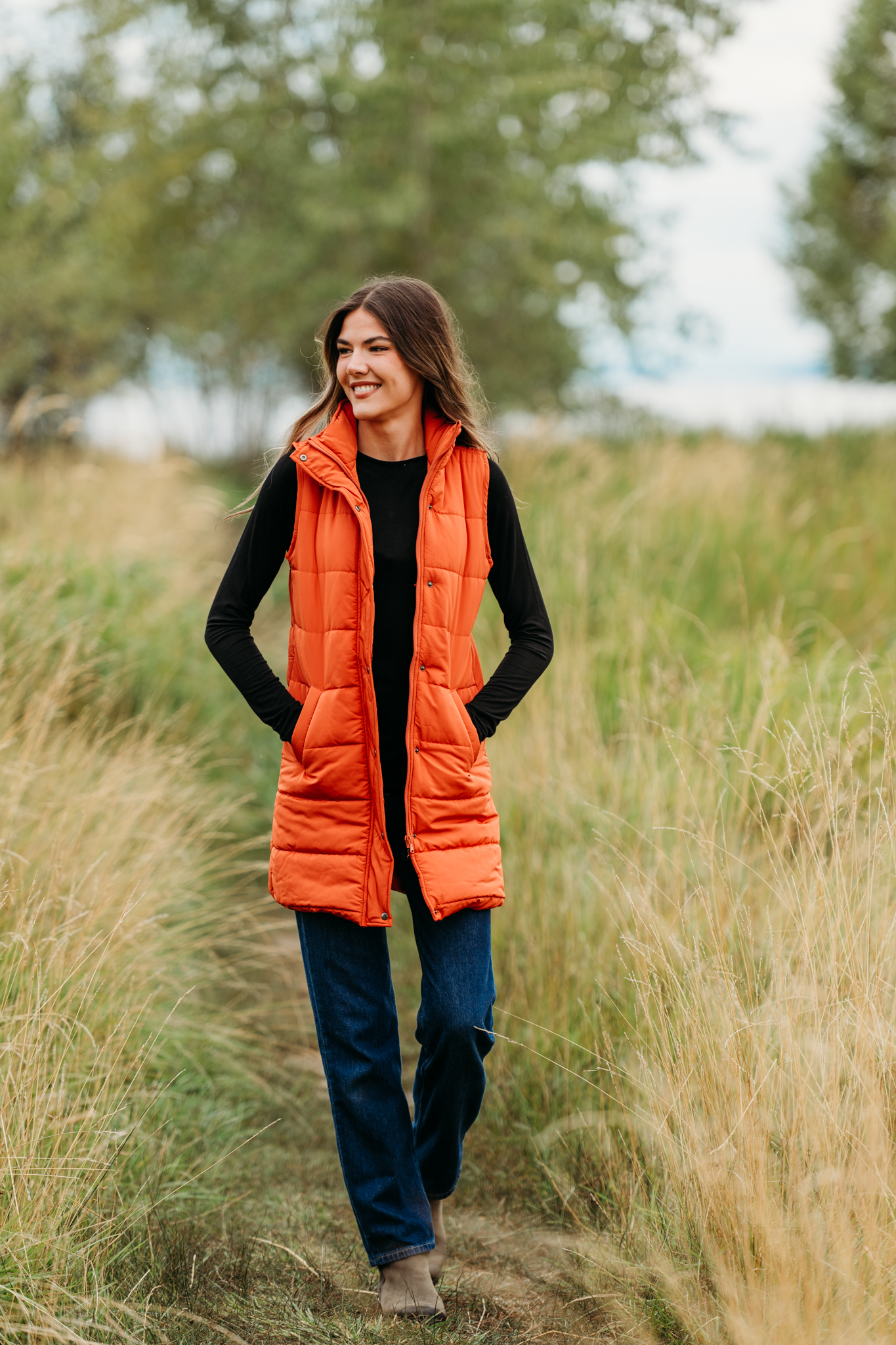 Harlow Long Vest - Pumpkin
