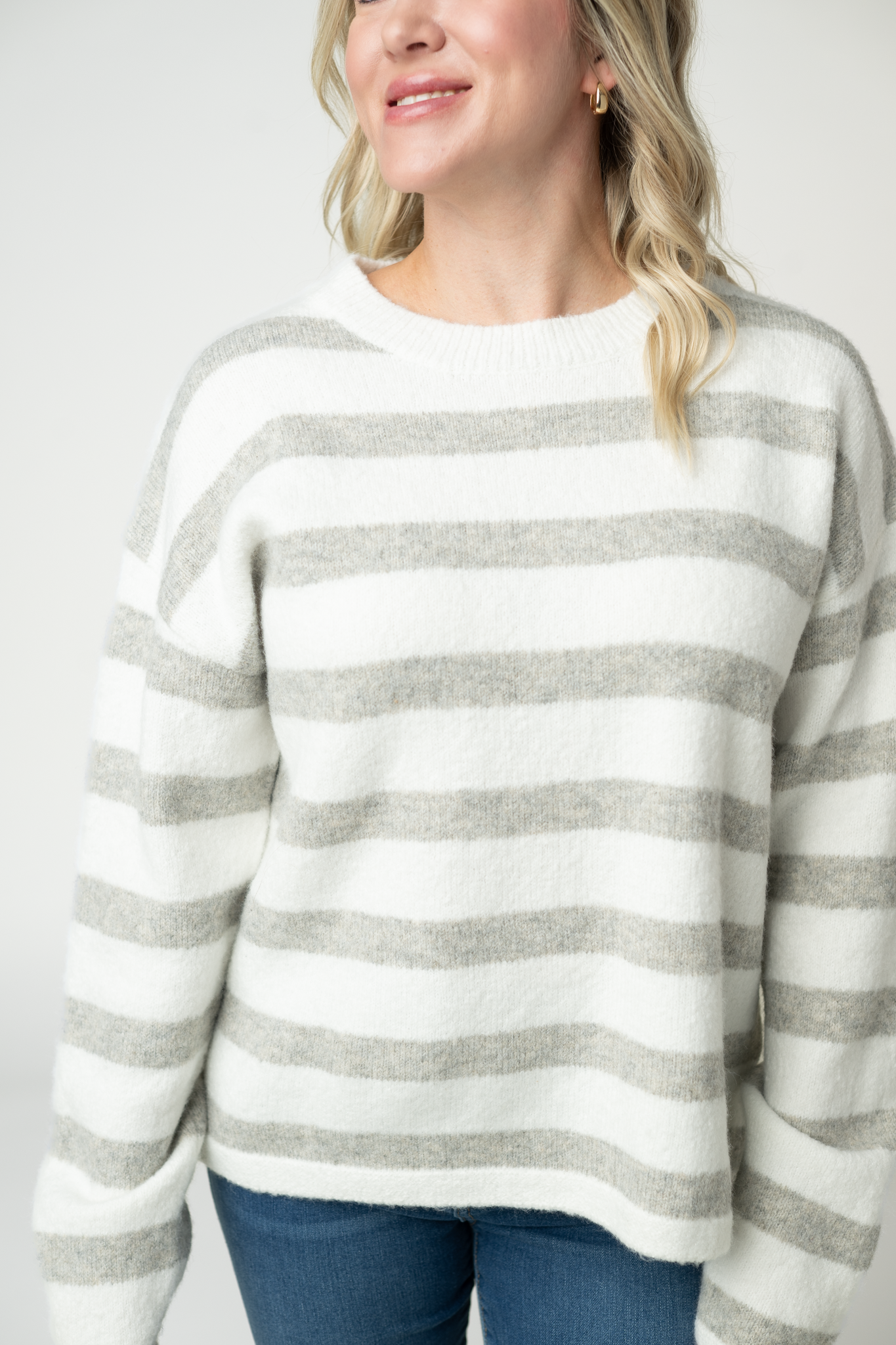 Cozy Stripe Sweater - Grey and White