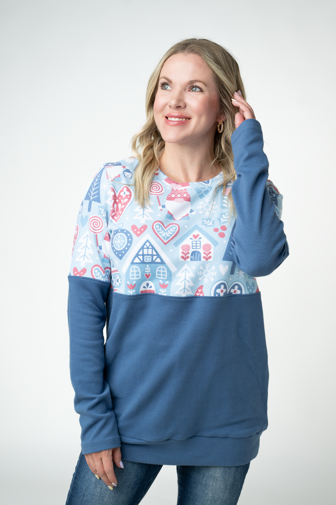 Natalie Pullover - Winter Gnome and Blue
