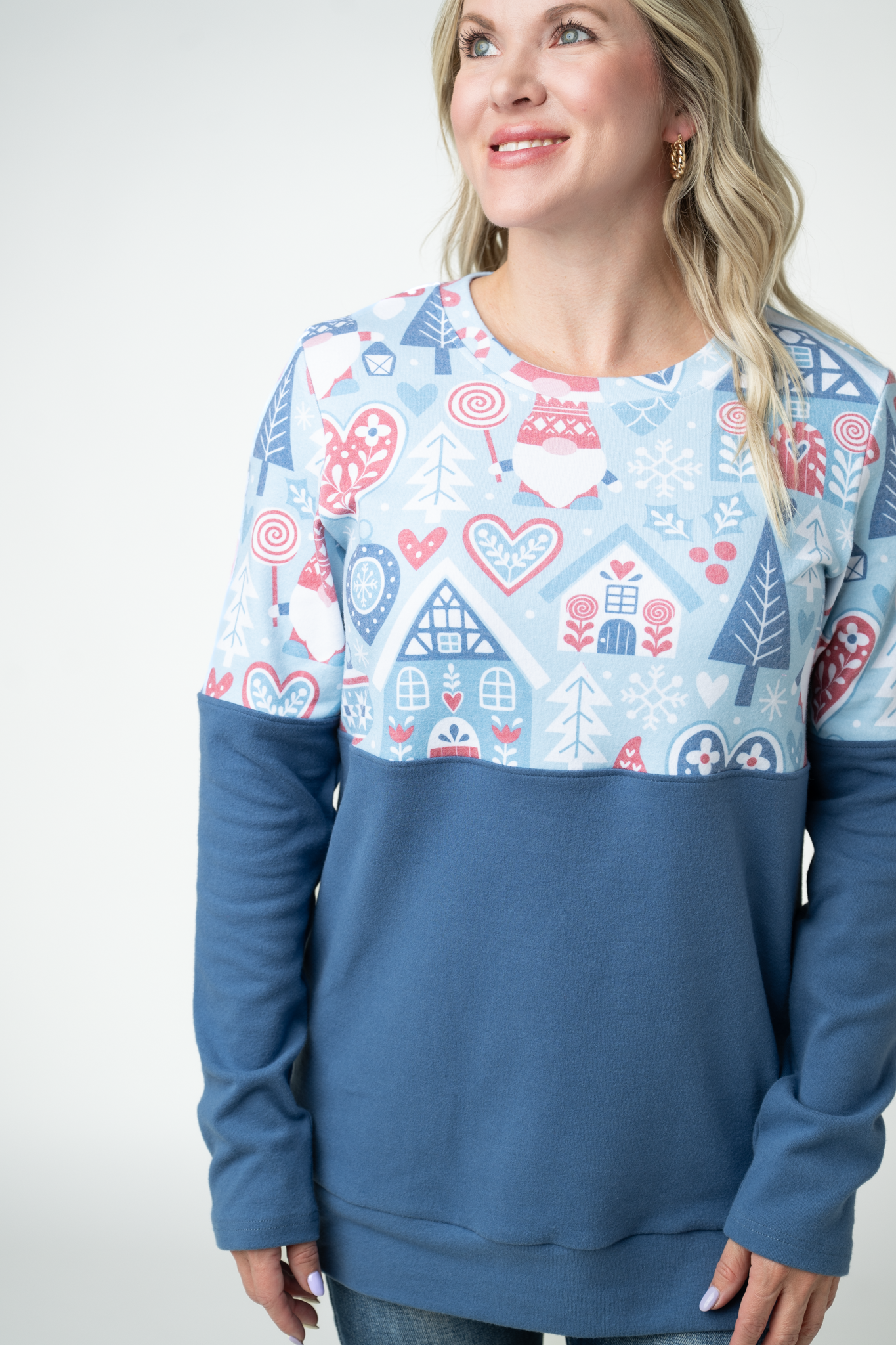Natalie Pullover - Winter Gnome and Blue