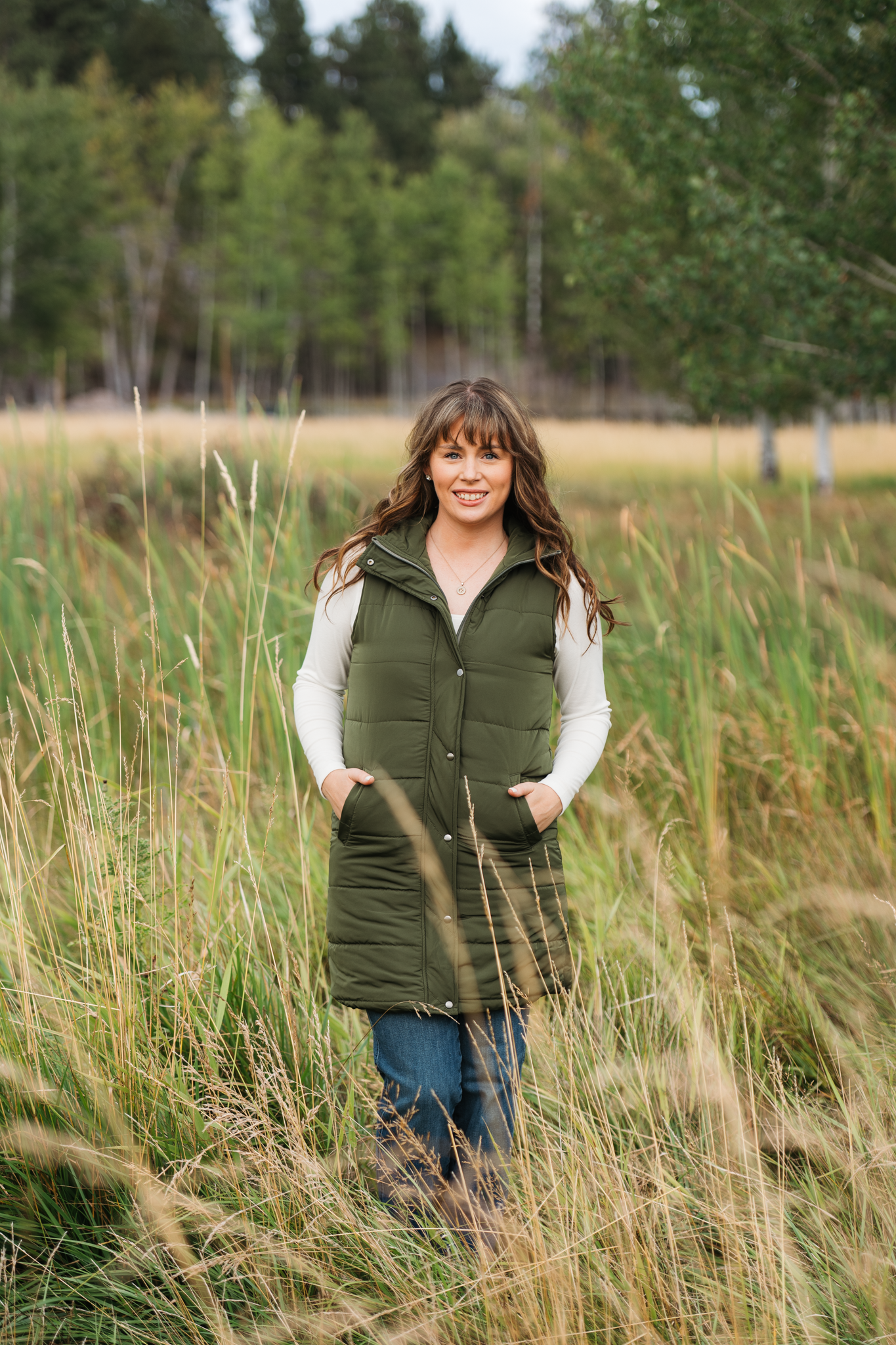 Harlow Long Vest - Dark Olive