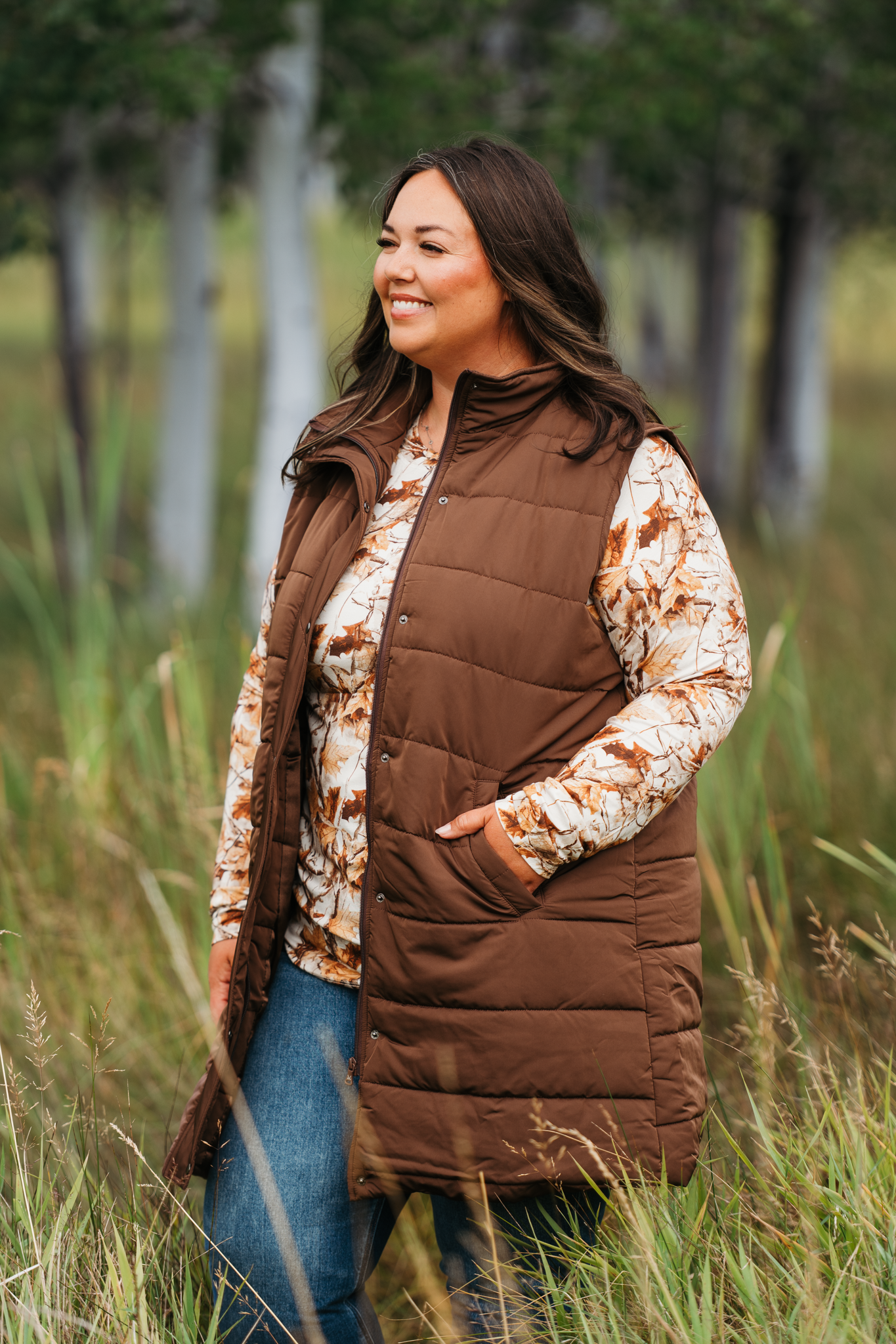 Harlow Long Vest - Brown