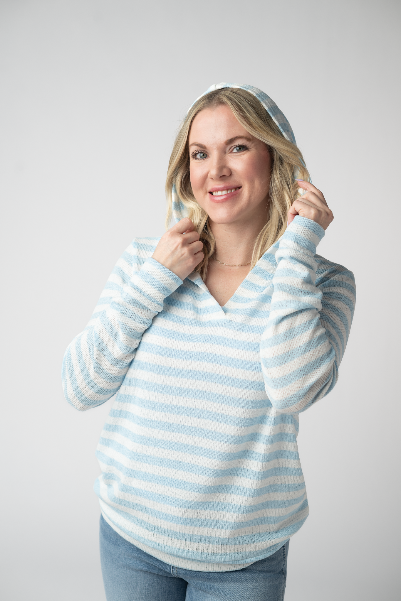 Amelia Striped Hoodie - Sky Blue