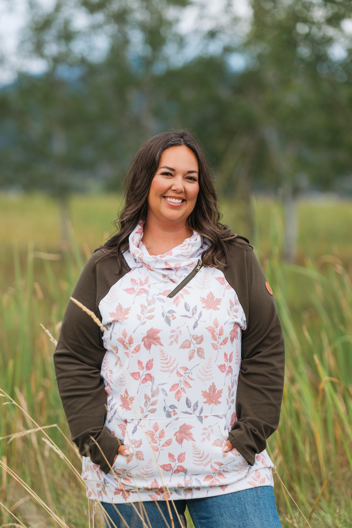 Classic Zoey ZipCowl Sweatshirt - Autumn Leaves and Olive