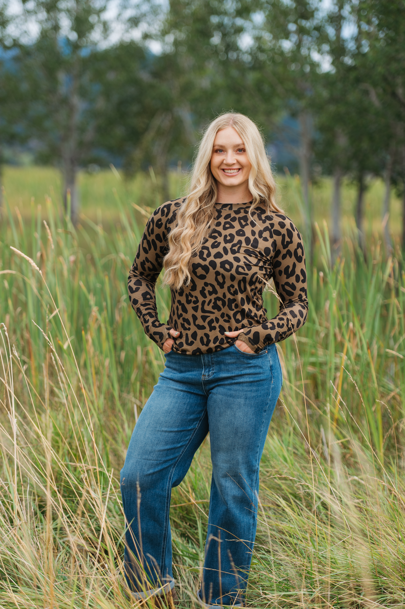 Blair Long Sleeve Top - Olive Animal Print