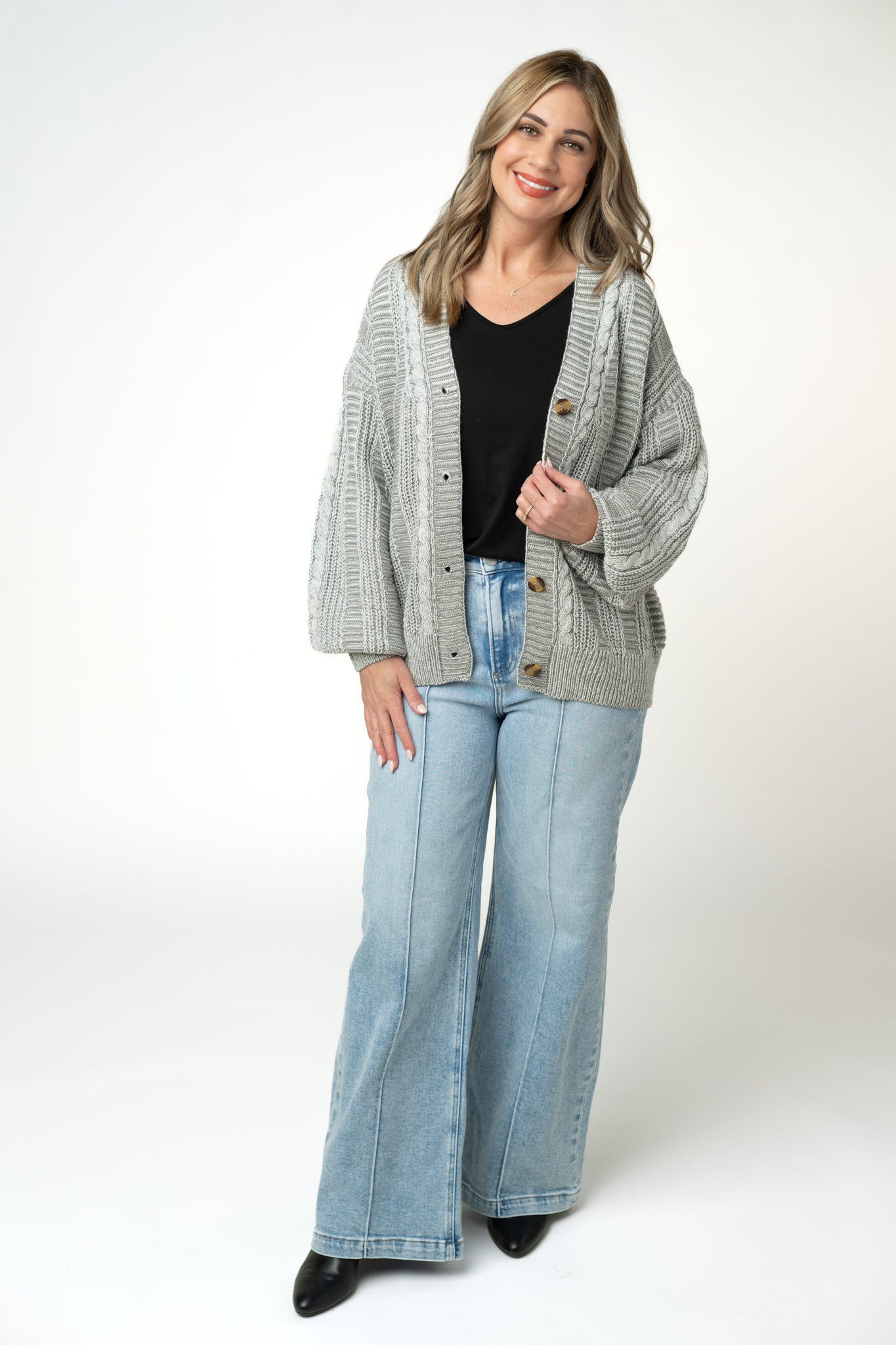 Cable Cardigan - Grey
