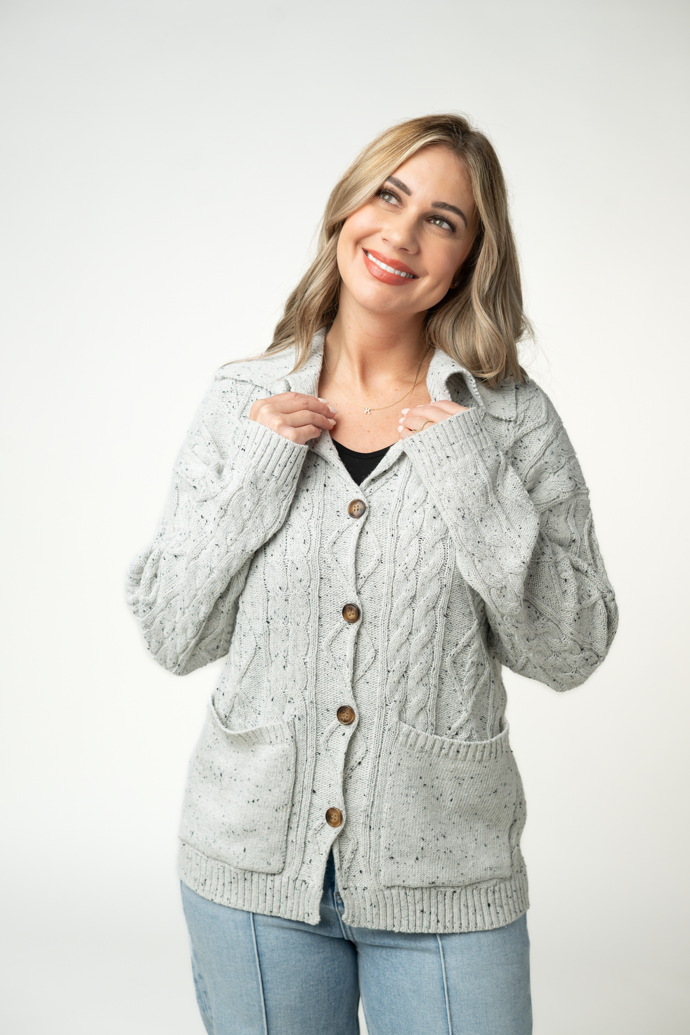 Confetti Dot Cable Cardigan Jacket - Grey