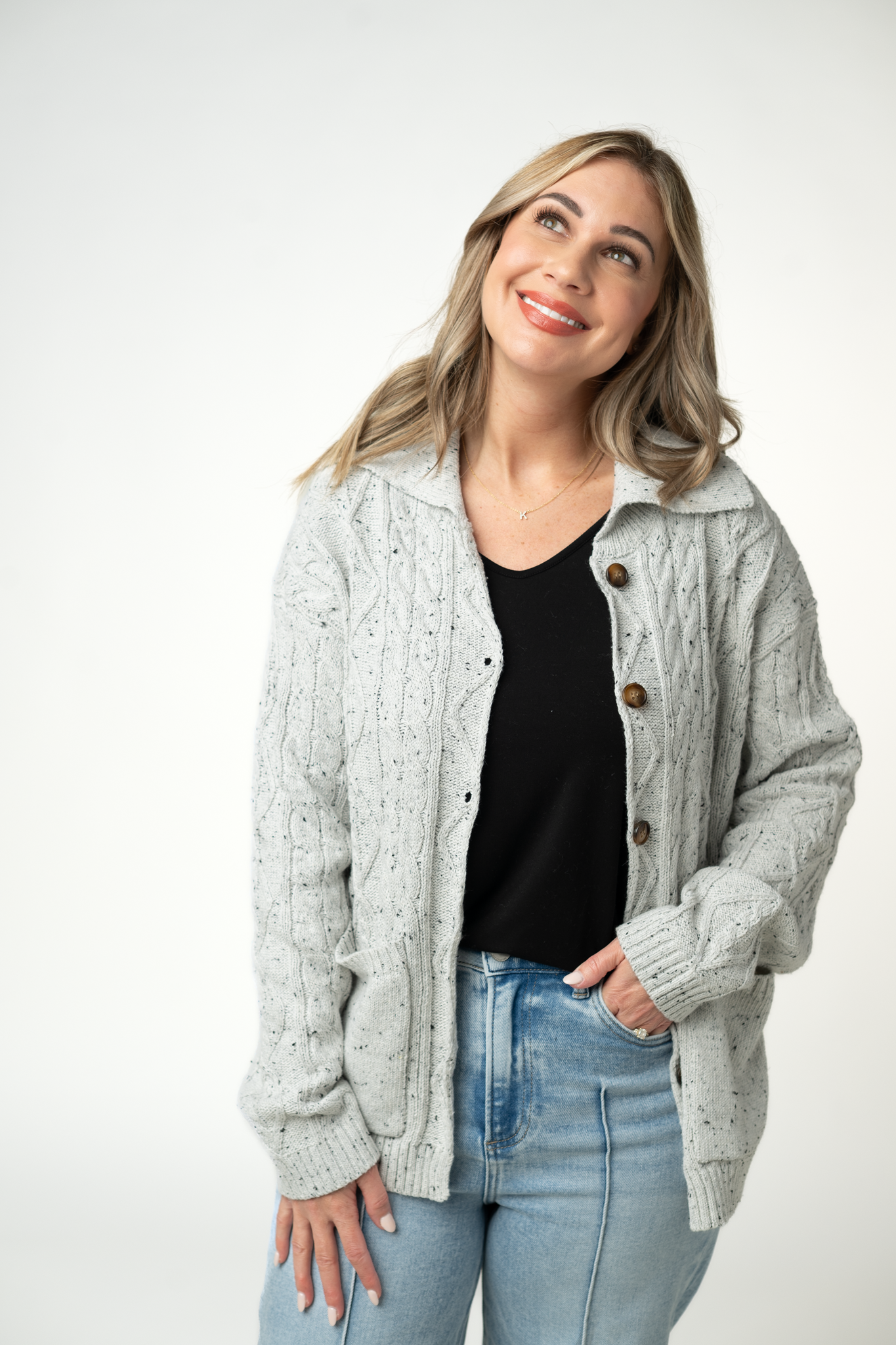 Confetti Dot Cable Cardigan Jacket - Grey