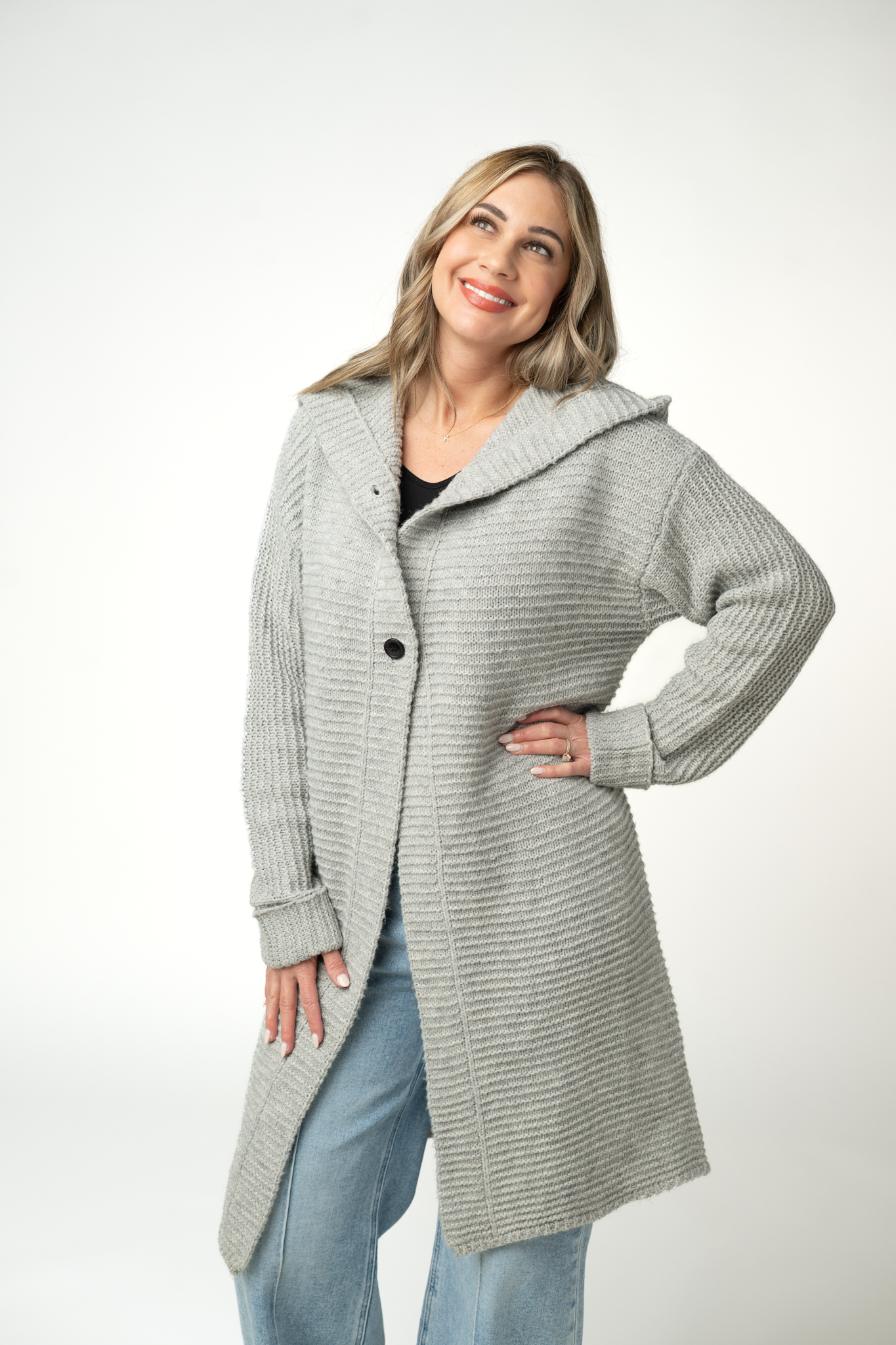 Lillian Long Hooded Cardigan - Grey