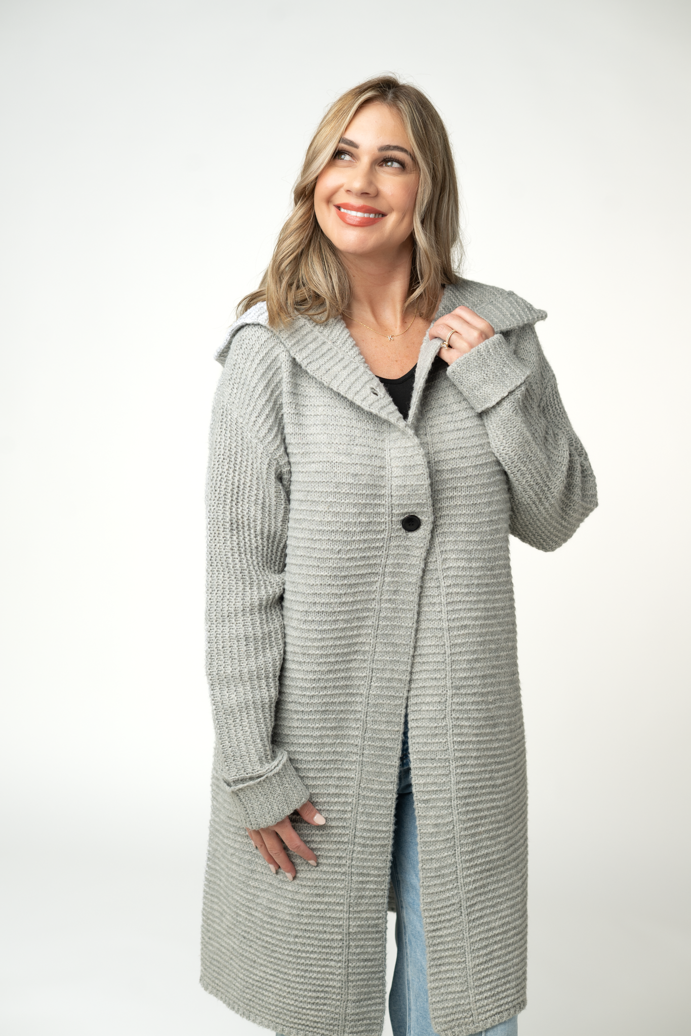 Lillian Long Hooded Cardigan - Grey