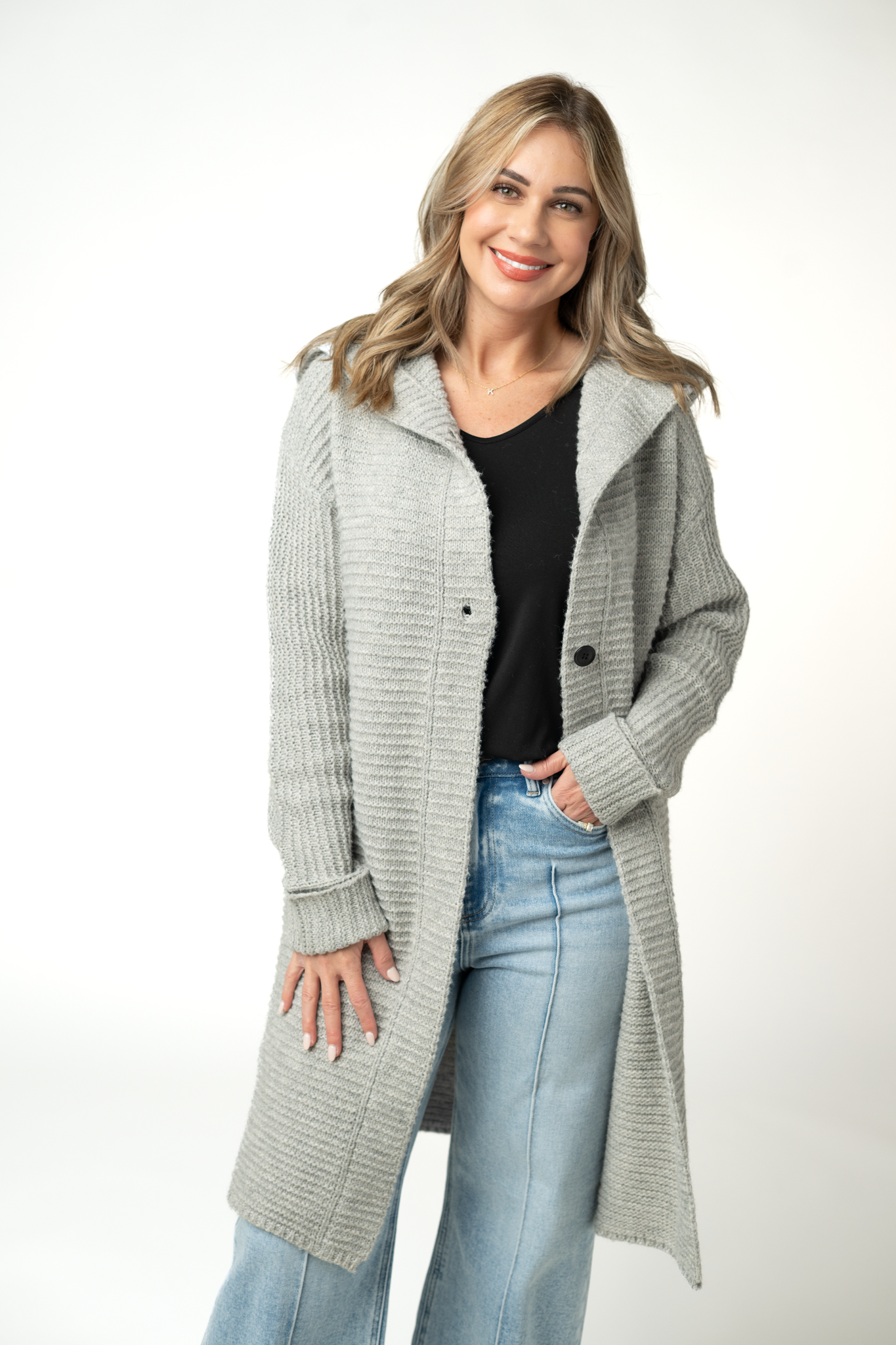 Lillian Long Hooded Cardigan - Grey