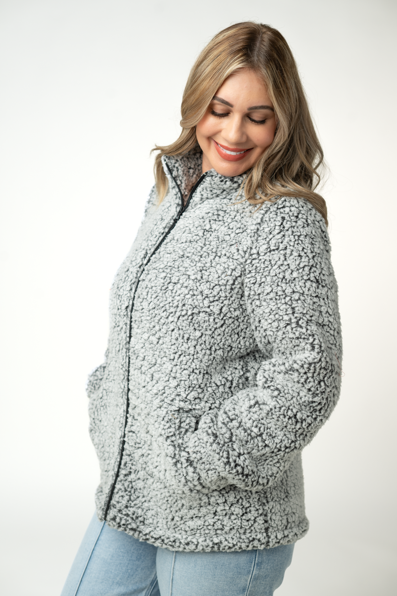 Two Tone Fullzip Sherpa - Charcoal and White