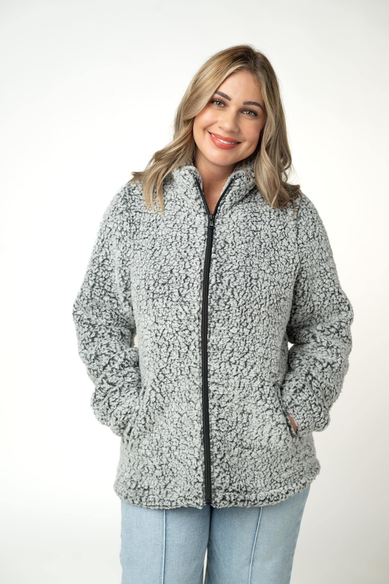 Two Tone Fullzip Sherpa - Charcoal and White