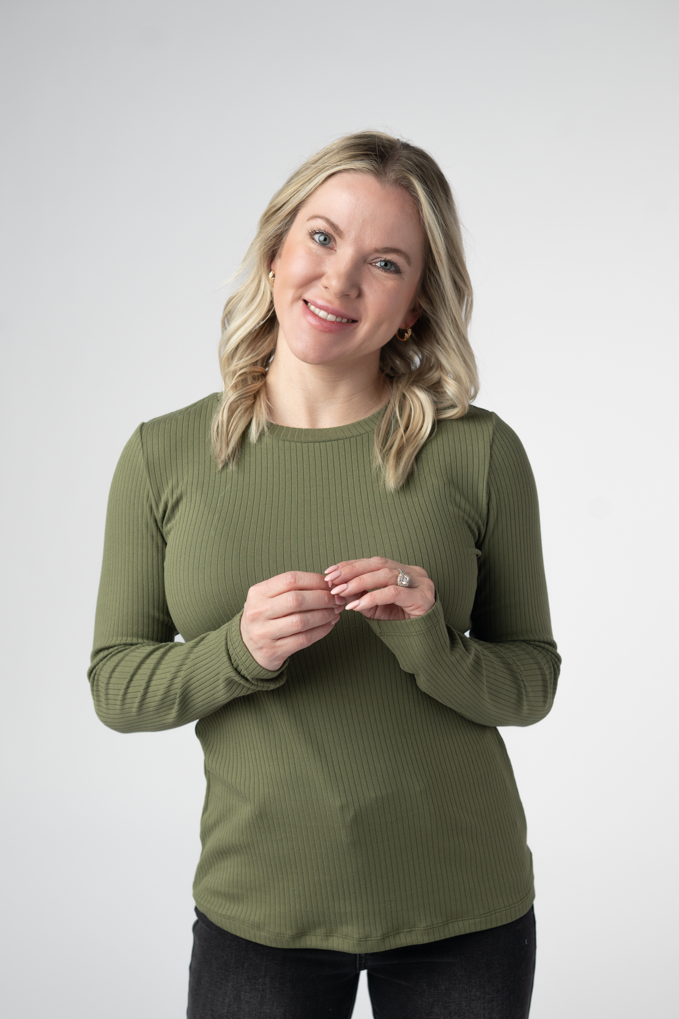 Reese Ribbed Long Sleeve Top - Oliv