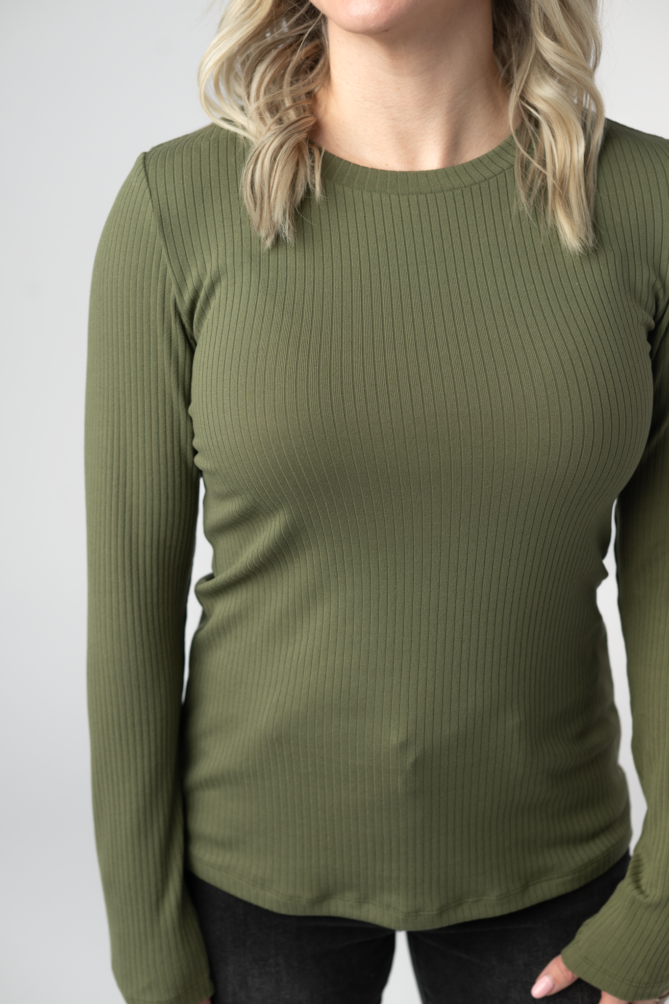 Reese Ribbed Long Sleeve Top - Oliv