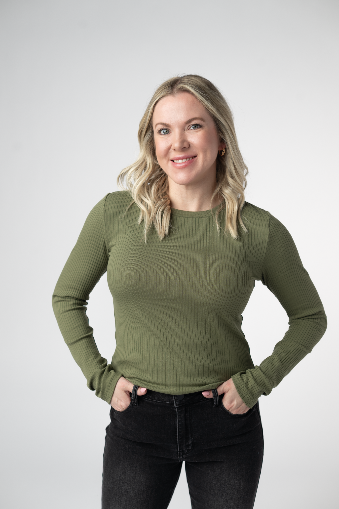 Reese Ribbed Long Sleeve Top - Oliv
