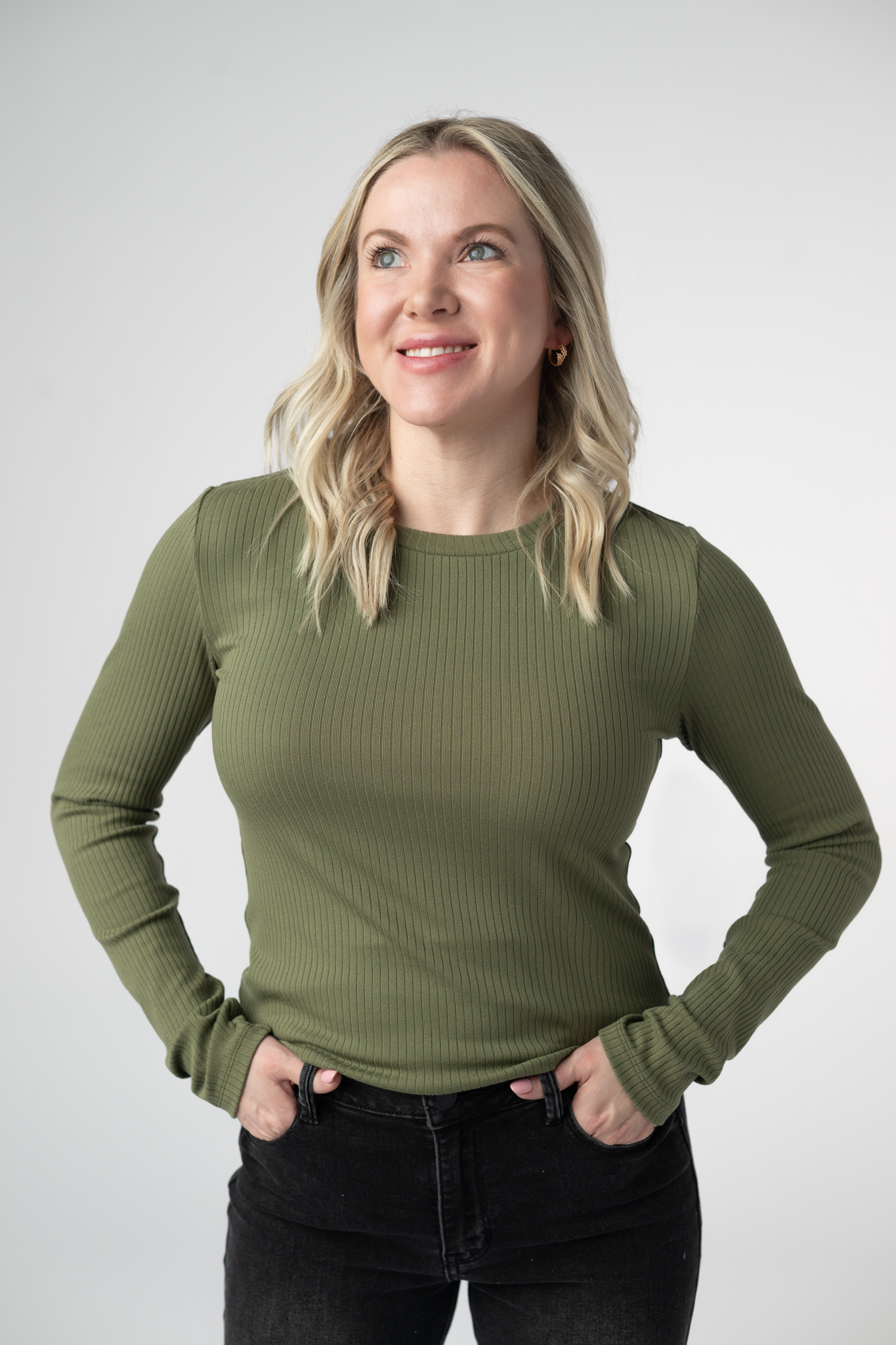 Reese Ribbed Long Sleeve Top - Oliv