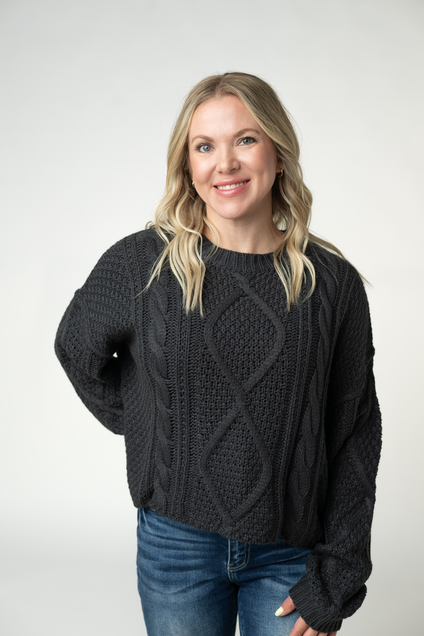 Cable Knit Sweater - Charcoal