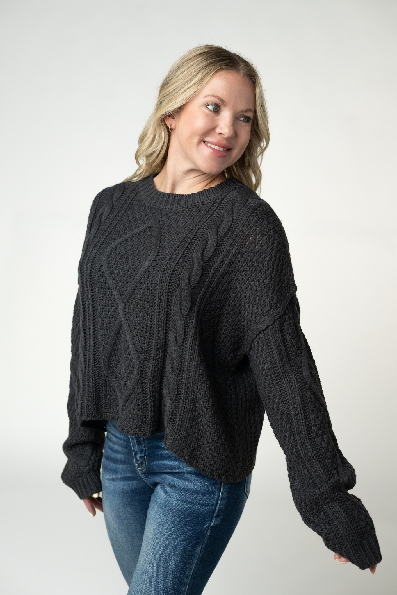 Cable Knit Sweater - Charcoal