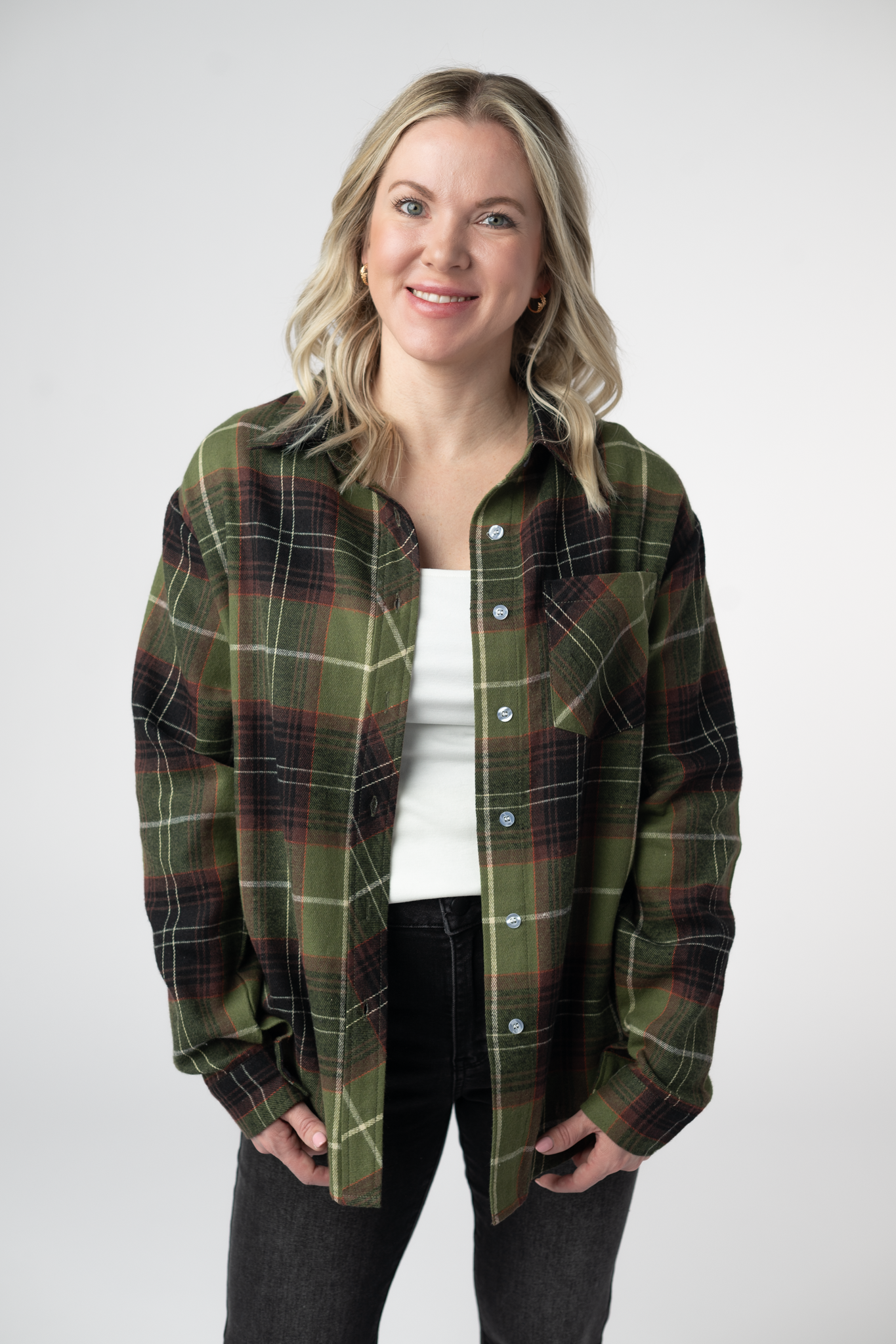 Finley Plaid Top - Olive and Brown