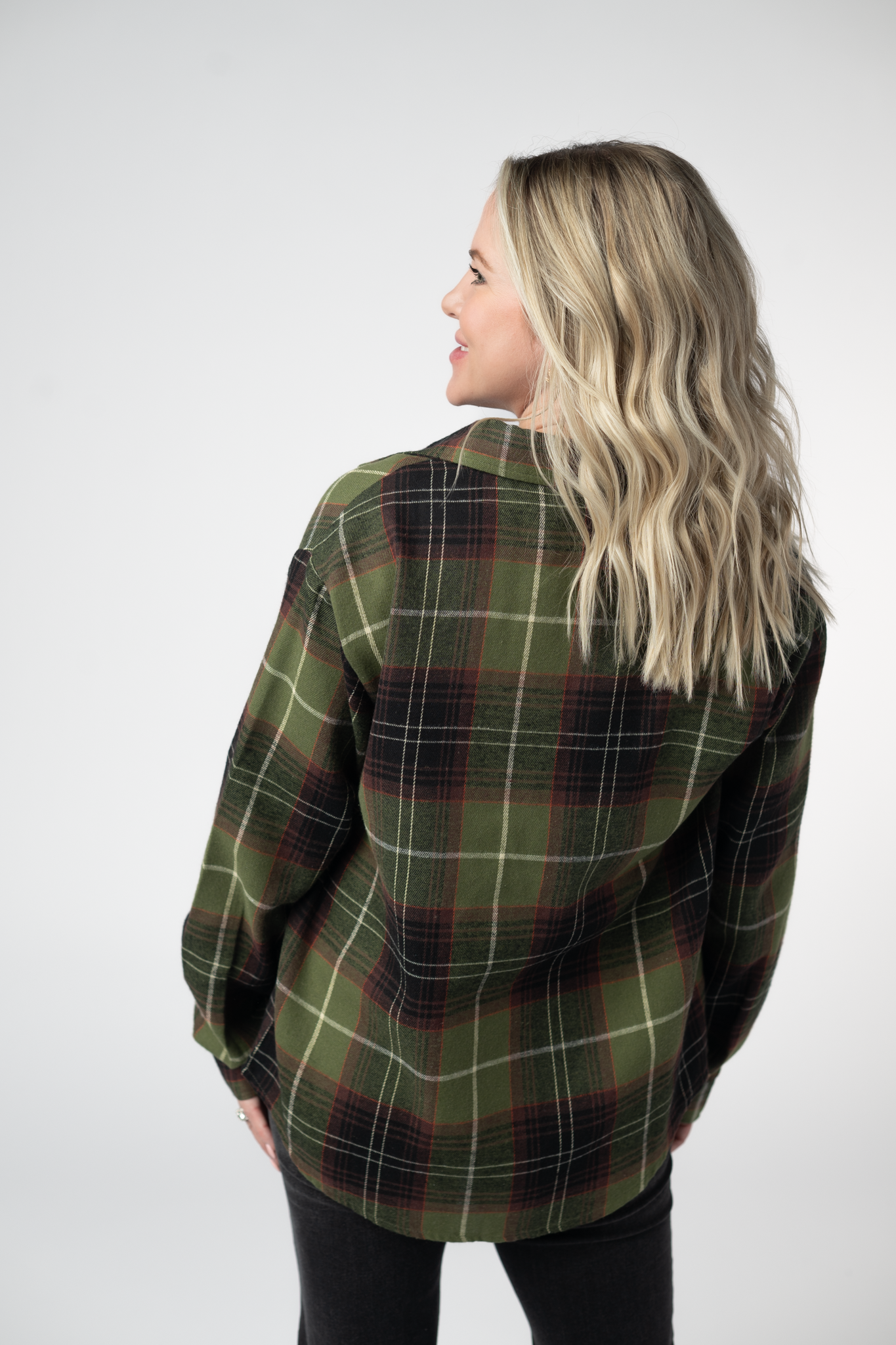Finley Plaid Top - Olive and Brown