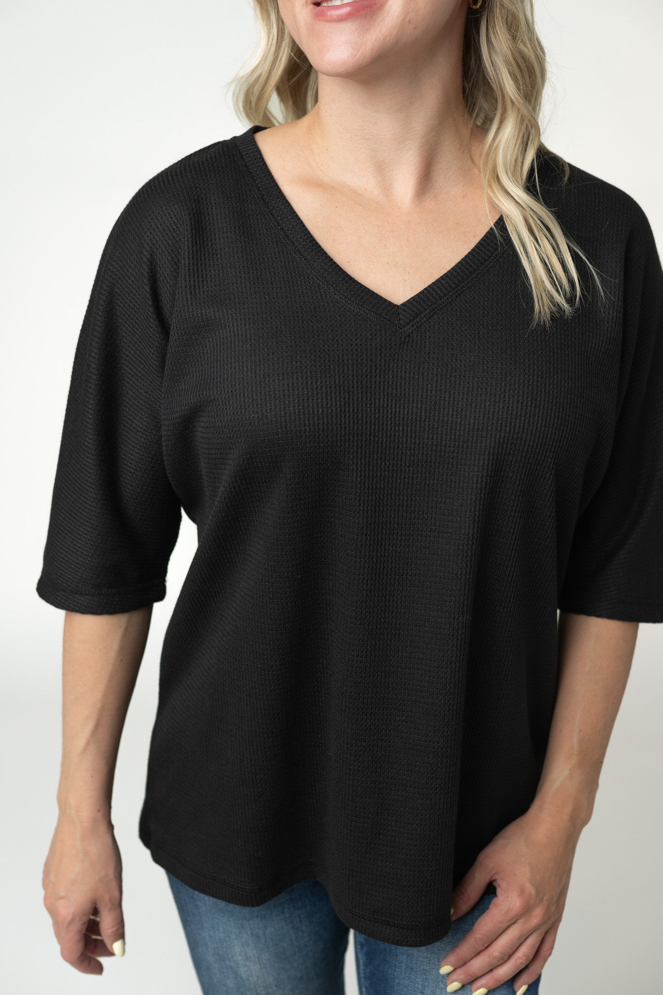 Emerson Waffle Top - Black