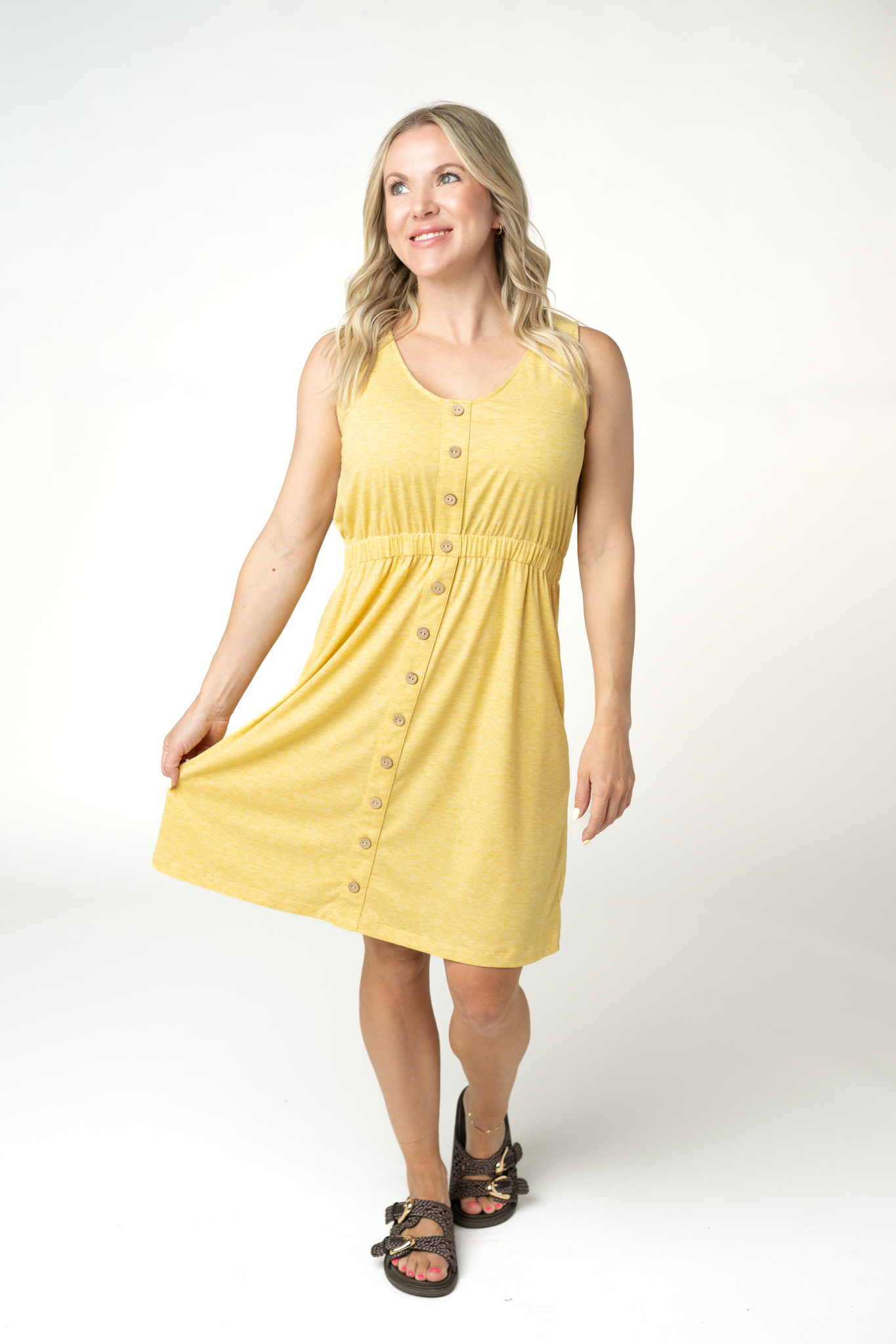 Beverly Button Dress - Yellow