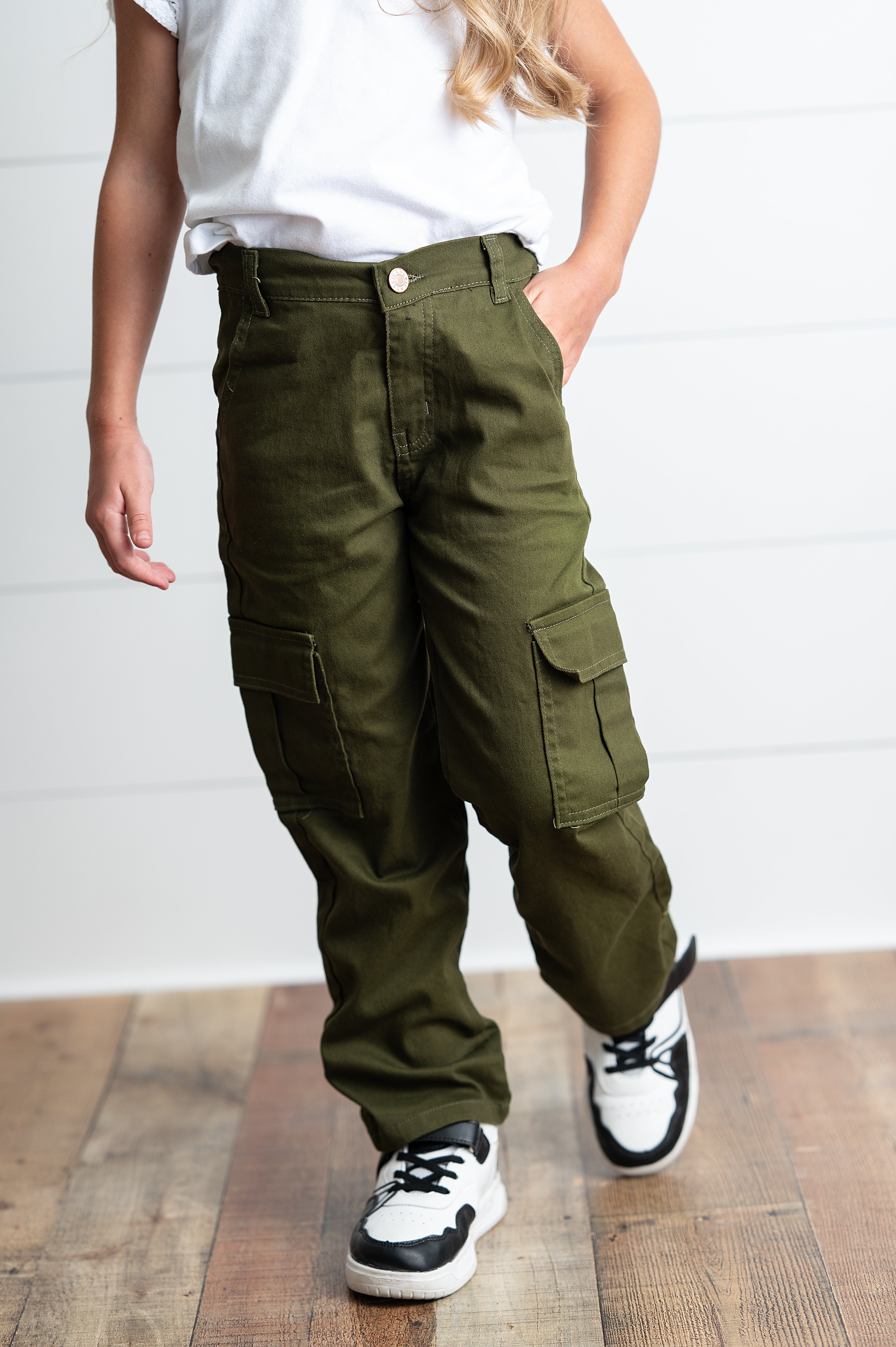 Olive Green Cargo Denim Pants