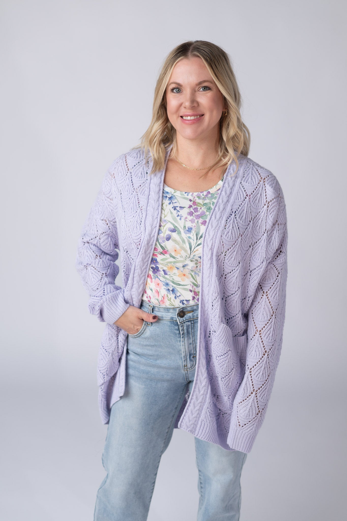 Open Knit Cardigan - Lavender