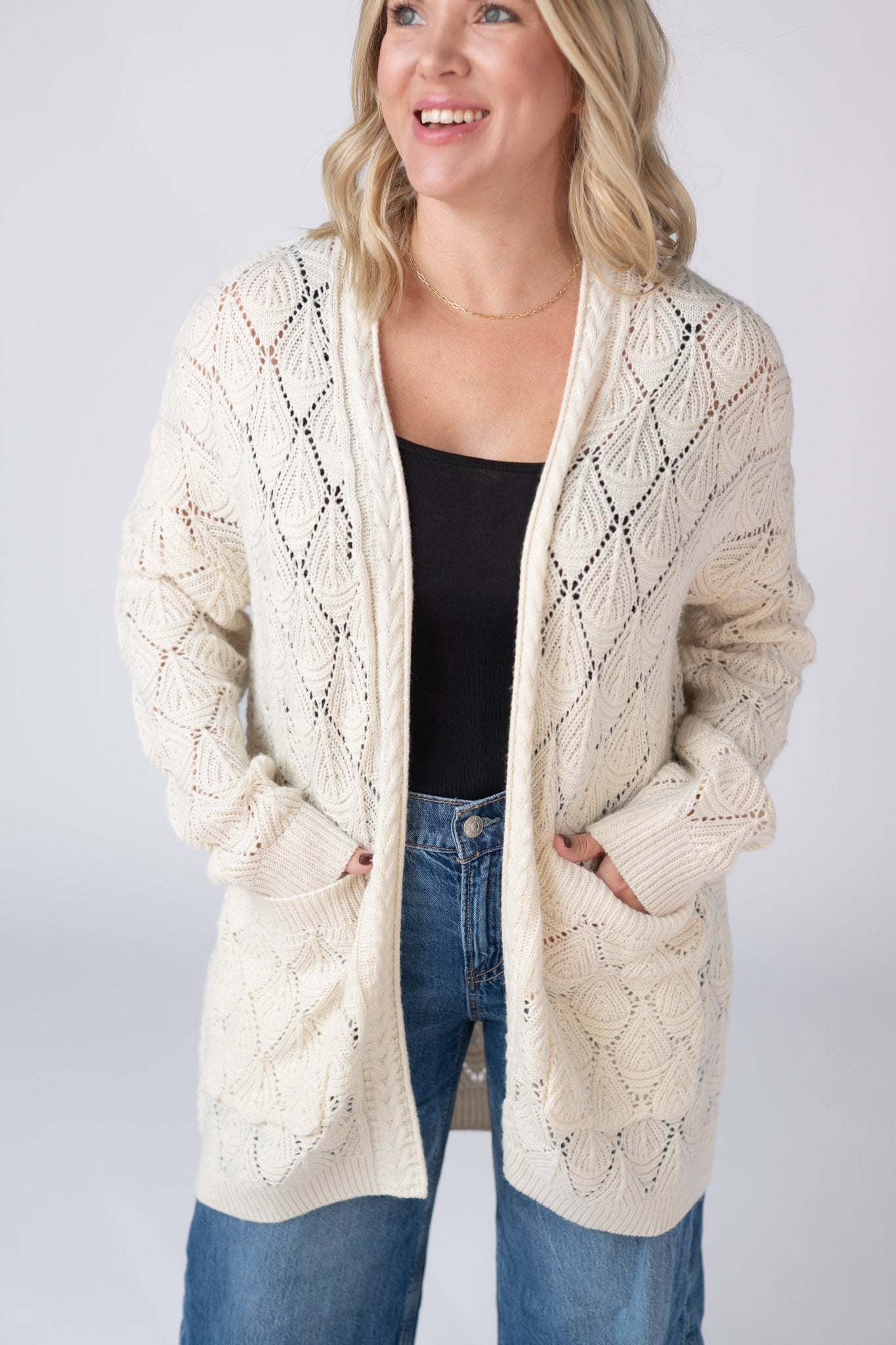 Open Knit Cardigan - Ivory