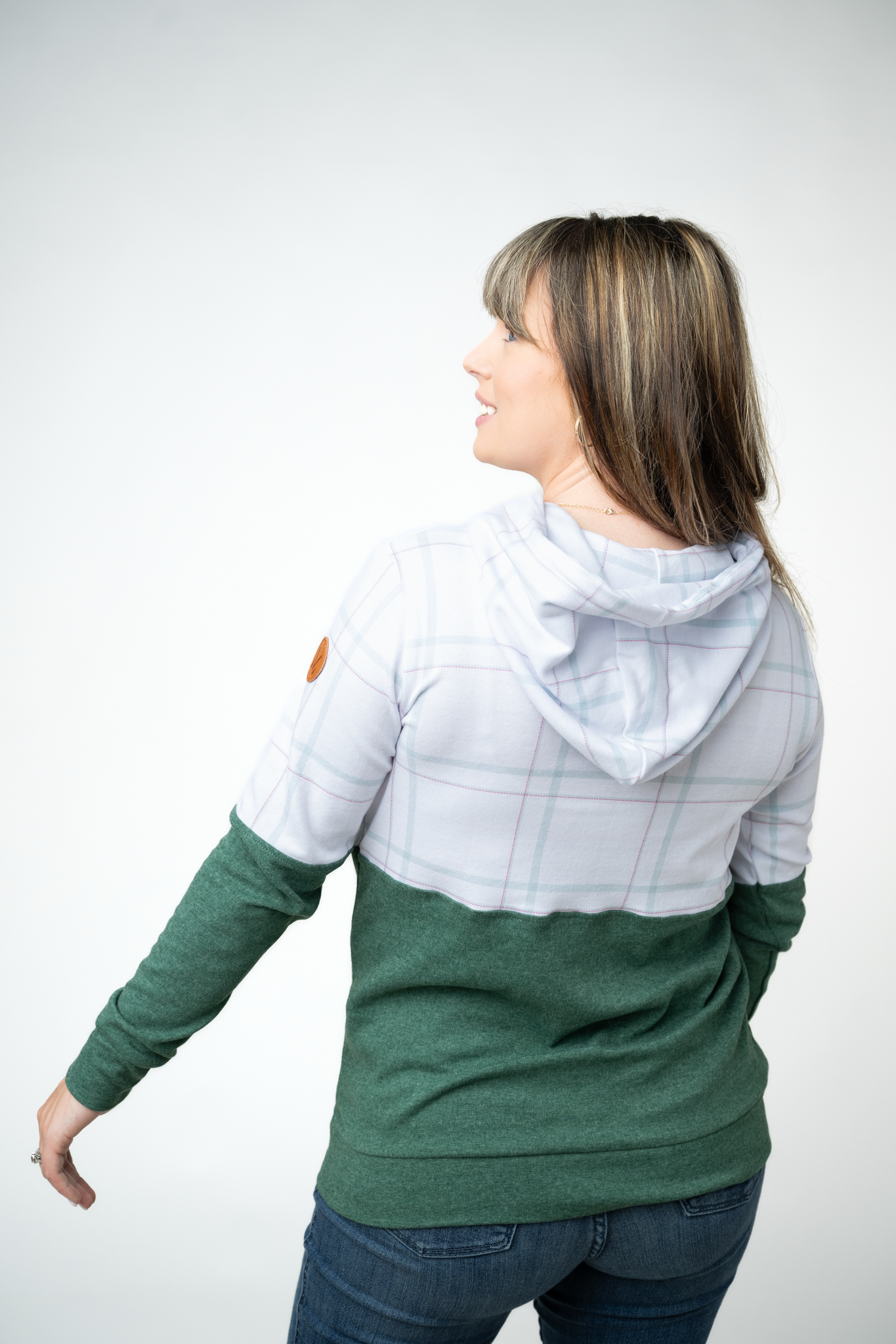 Hailey Pullover Hoodie - Mint and Red Plaid and Evergreen
