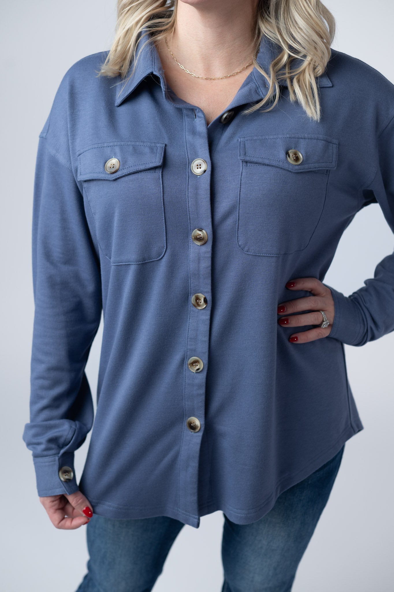 Brenna Button Down Top - Denim