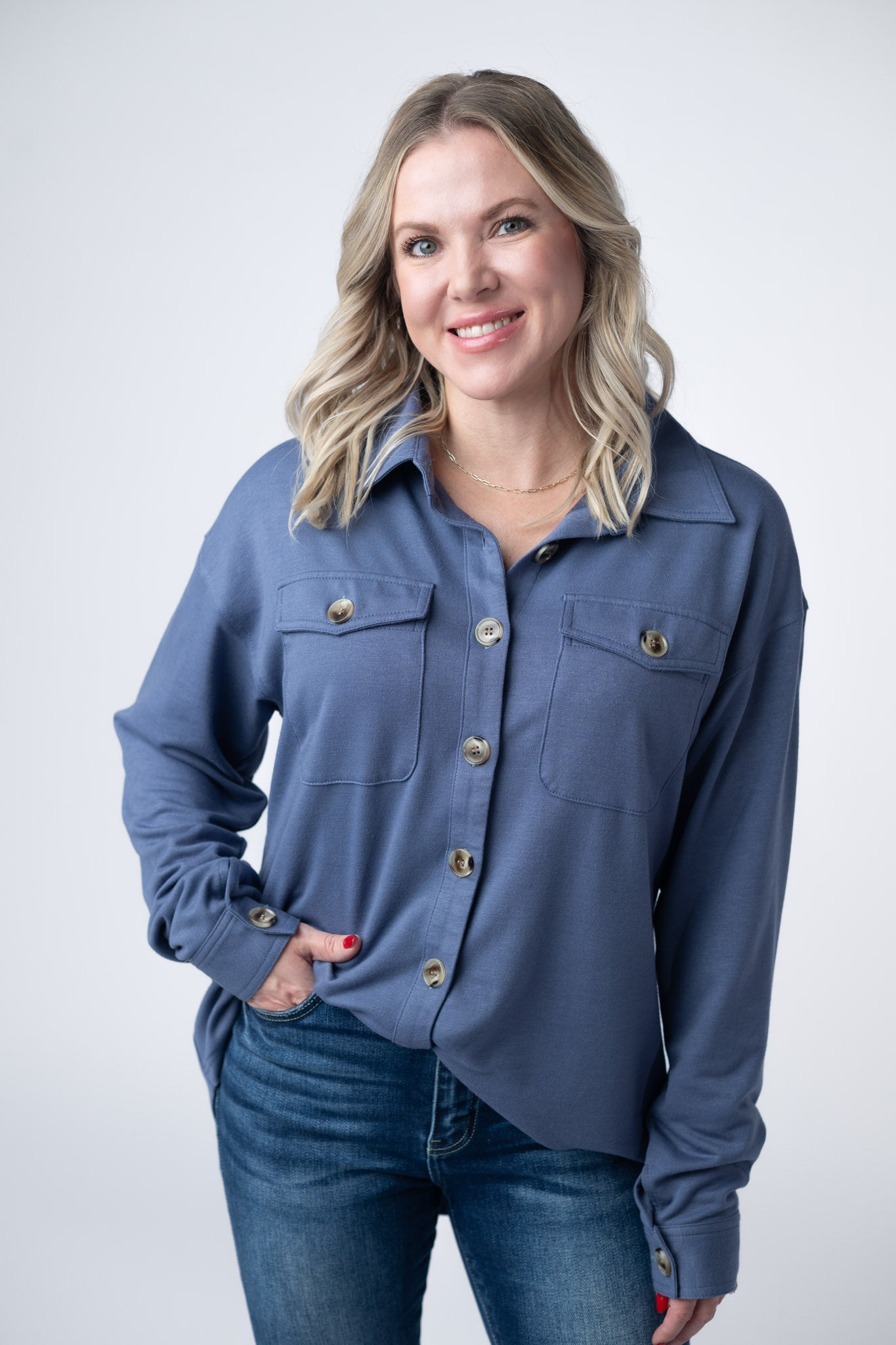 Brenna Button Down Top - Denim