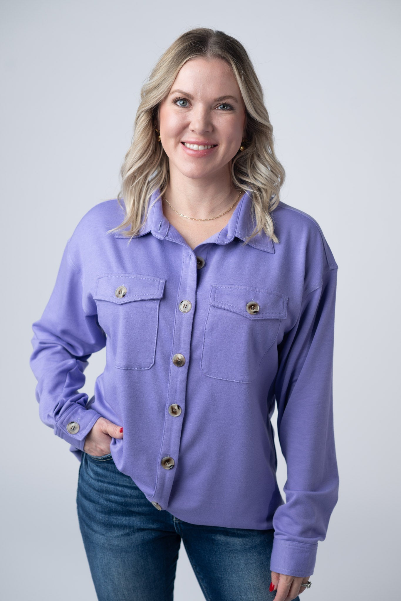 Brenna Button Down Top - Purple