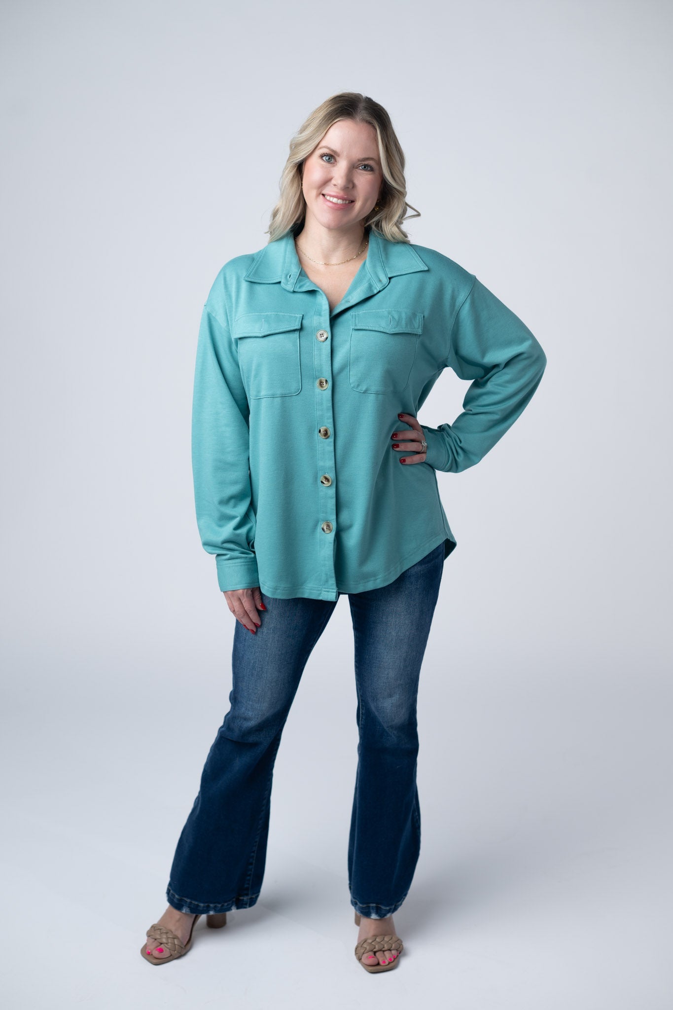 Brenna Button Down Top - Teal