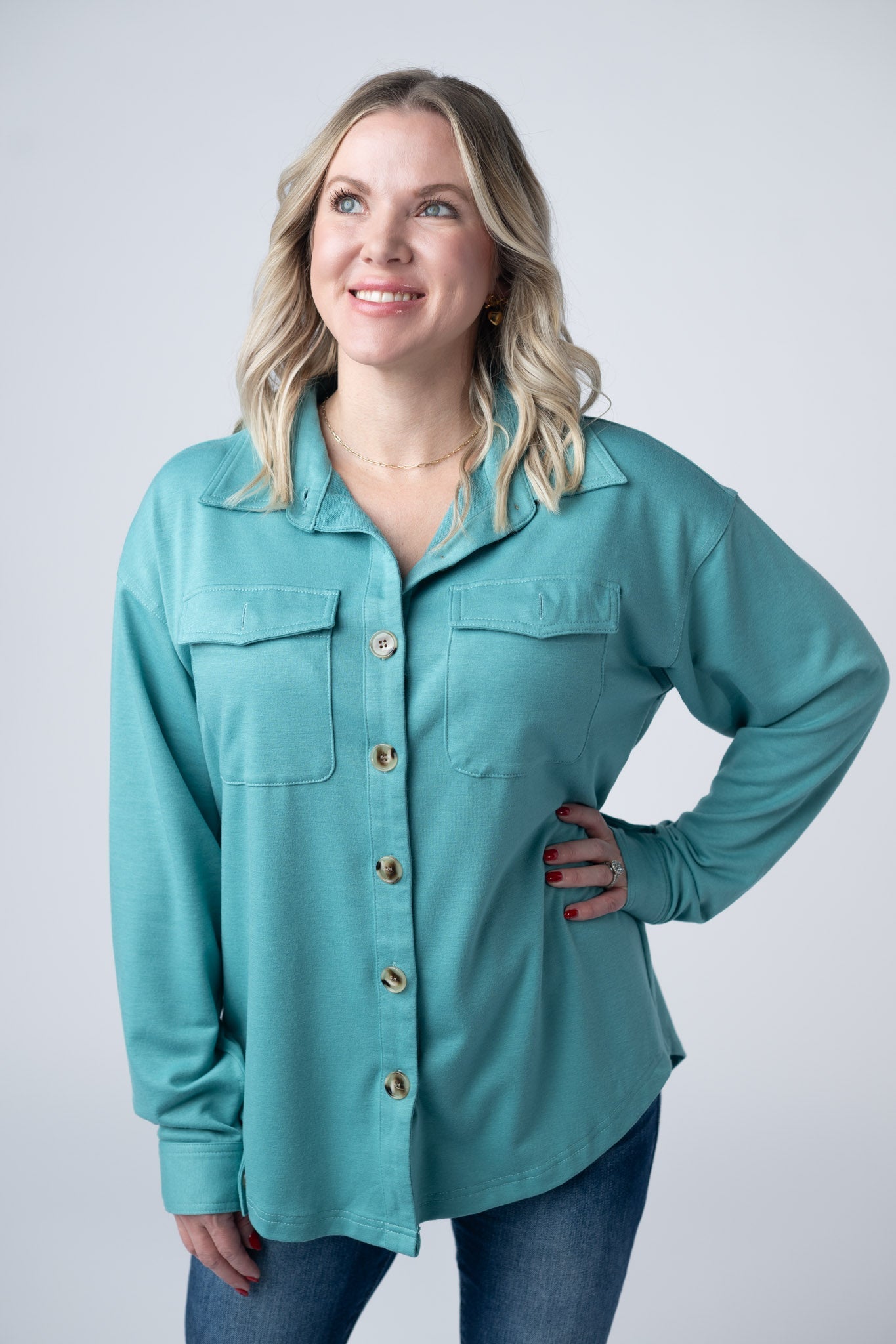 Brenna Button Down Top - Teal