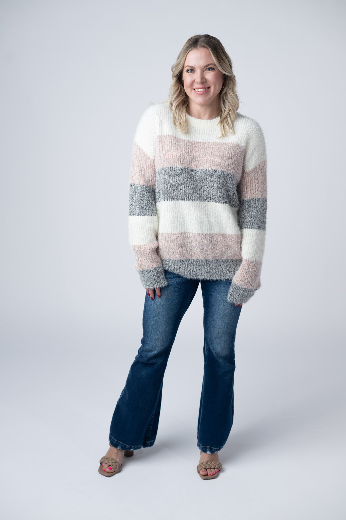 Cozy Block Sweater - Pink and Grey