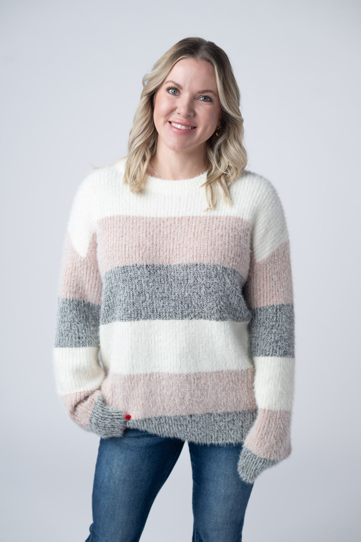Cozy Block Sweater - Pink and Grey