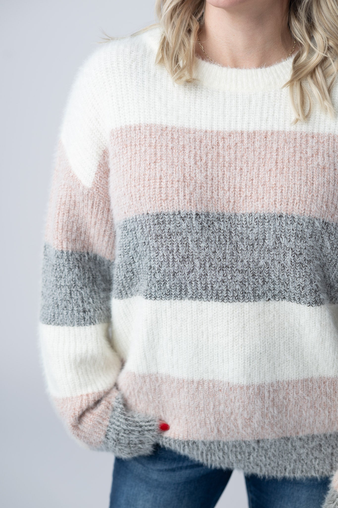 Cozy Block Sweater - Pink and Grey