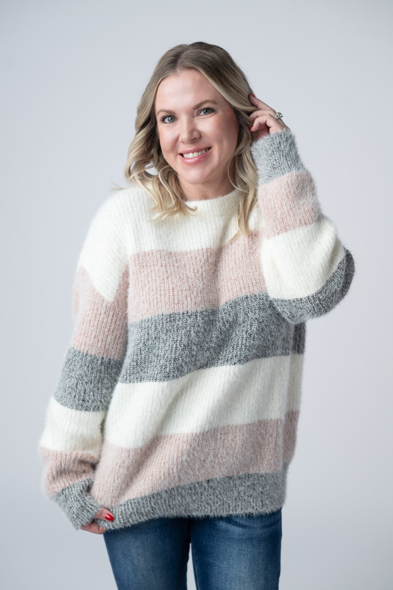 Cozy Block Sweater - Pink and Grey