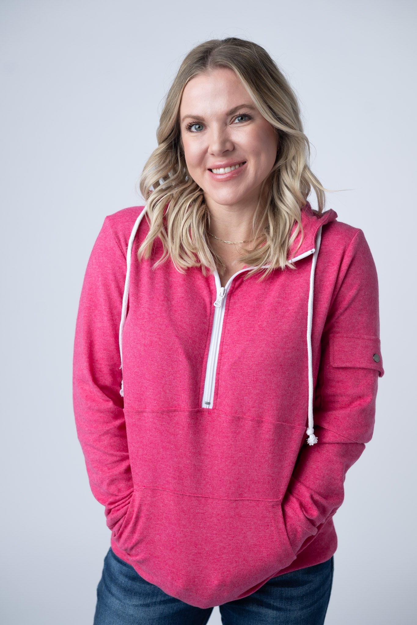 Pixie Pocket Halfzip Hoodie - Hot Pink