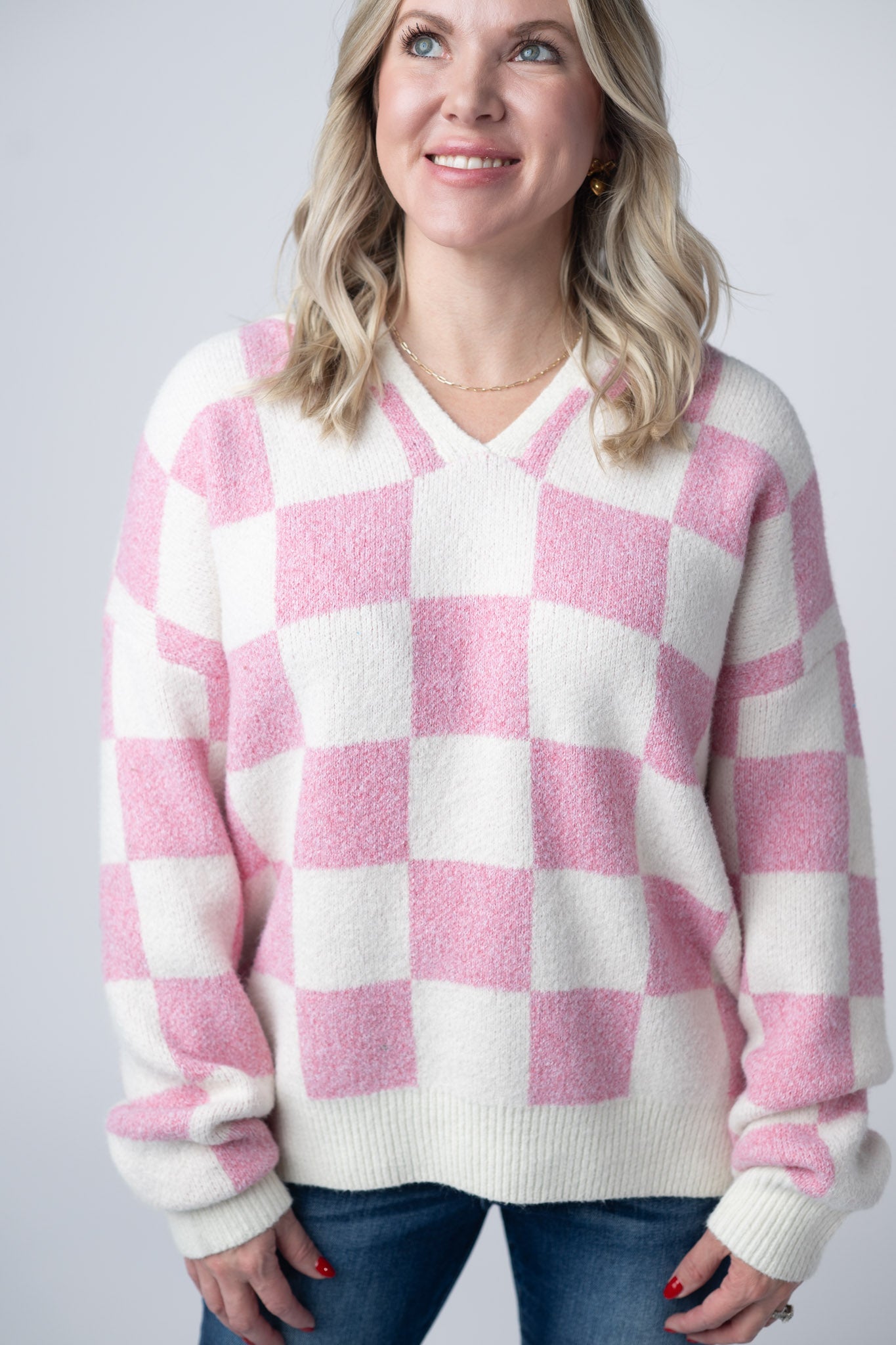 Checkered Hoodie - Pink and White