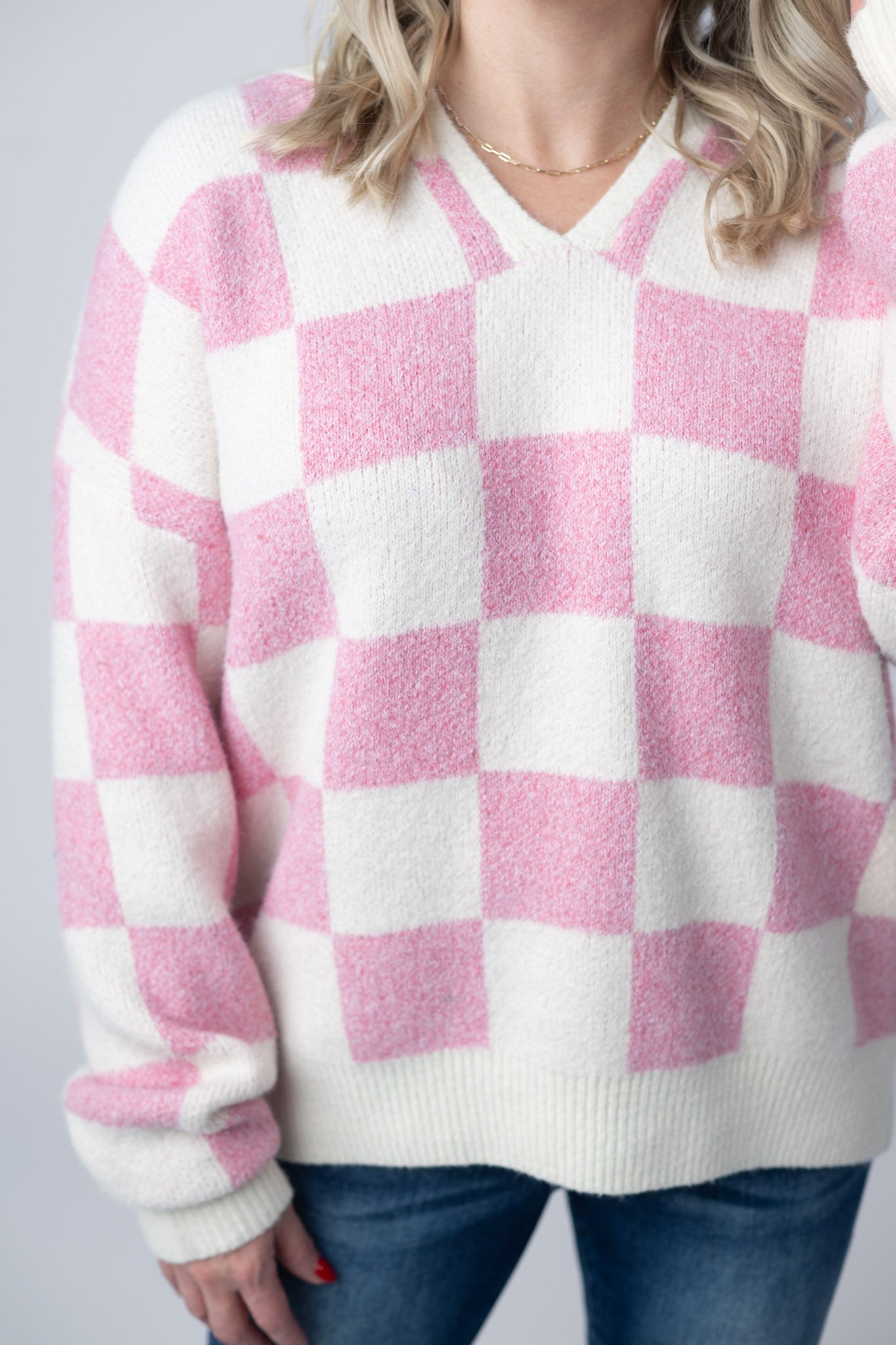 Checkered Hoodie - Pink and White