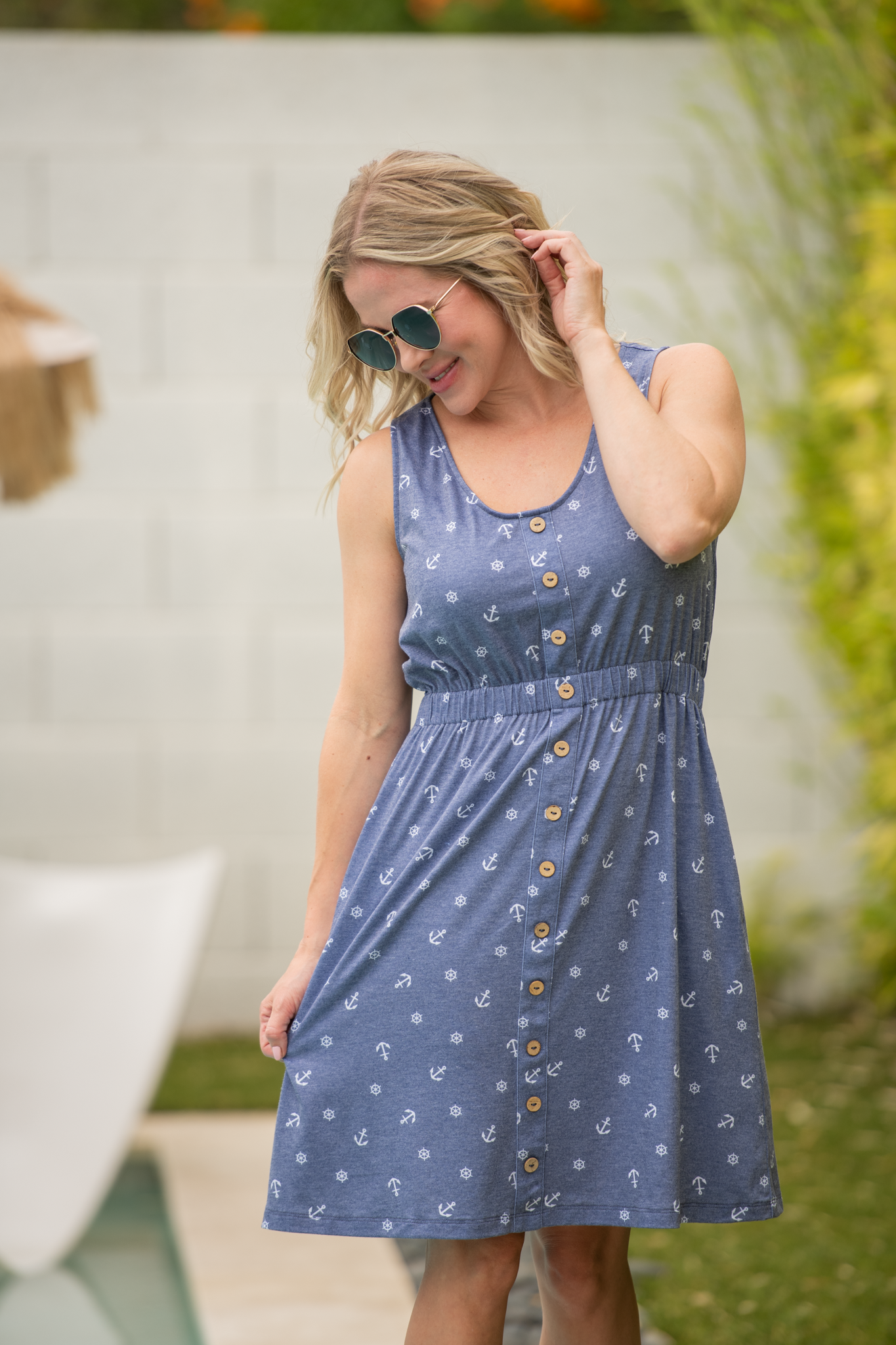 Beverly Button Dress - Nautical Navy