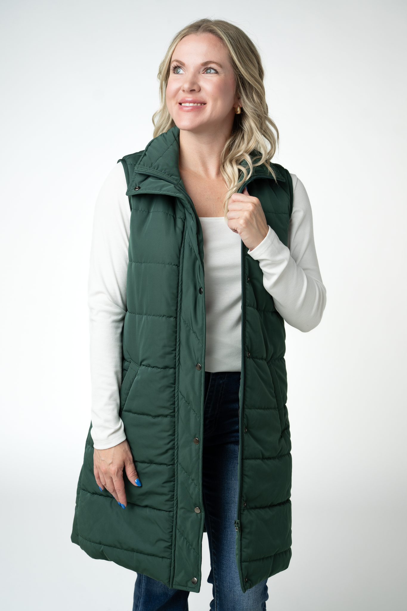 Harlow Long Vest - Evergreen