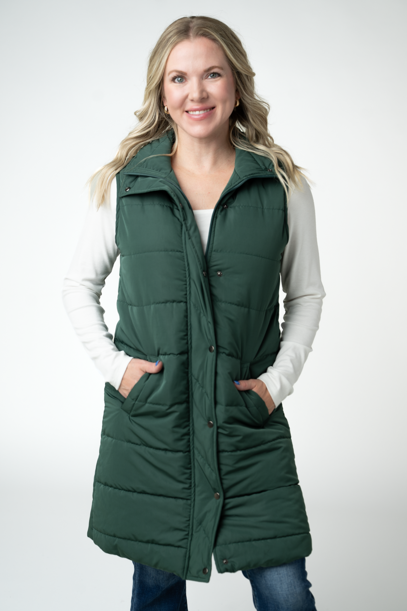 Harlow Long Vest - Evergreen