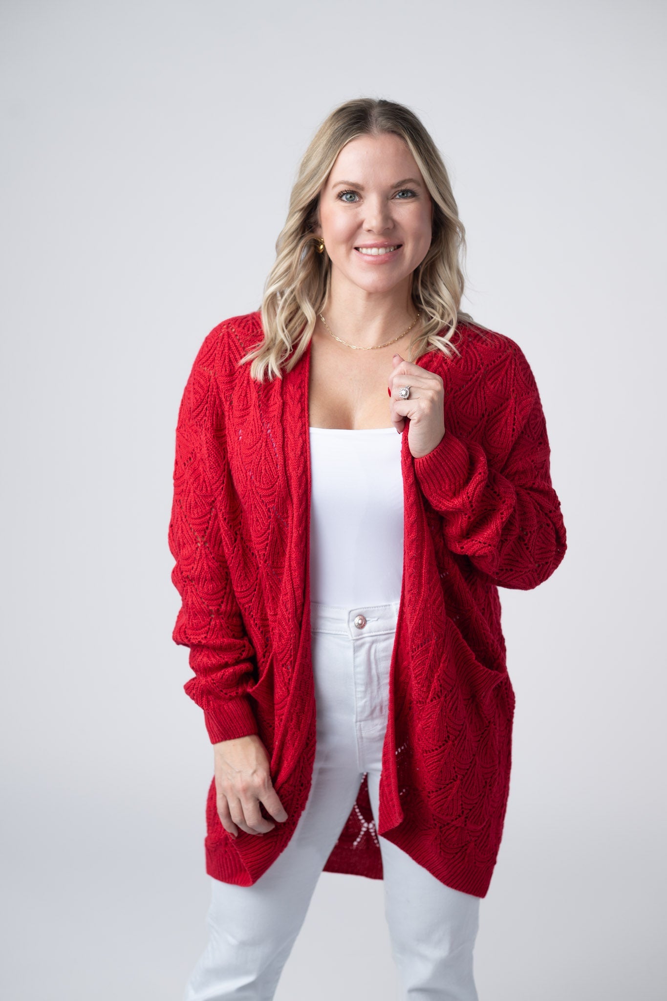 Open Knit Cardigan - Red