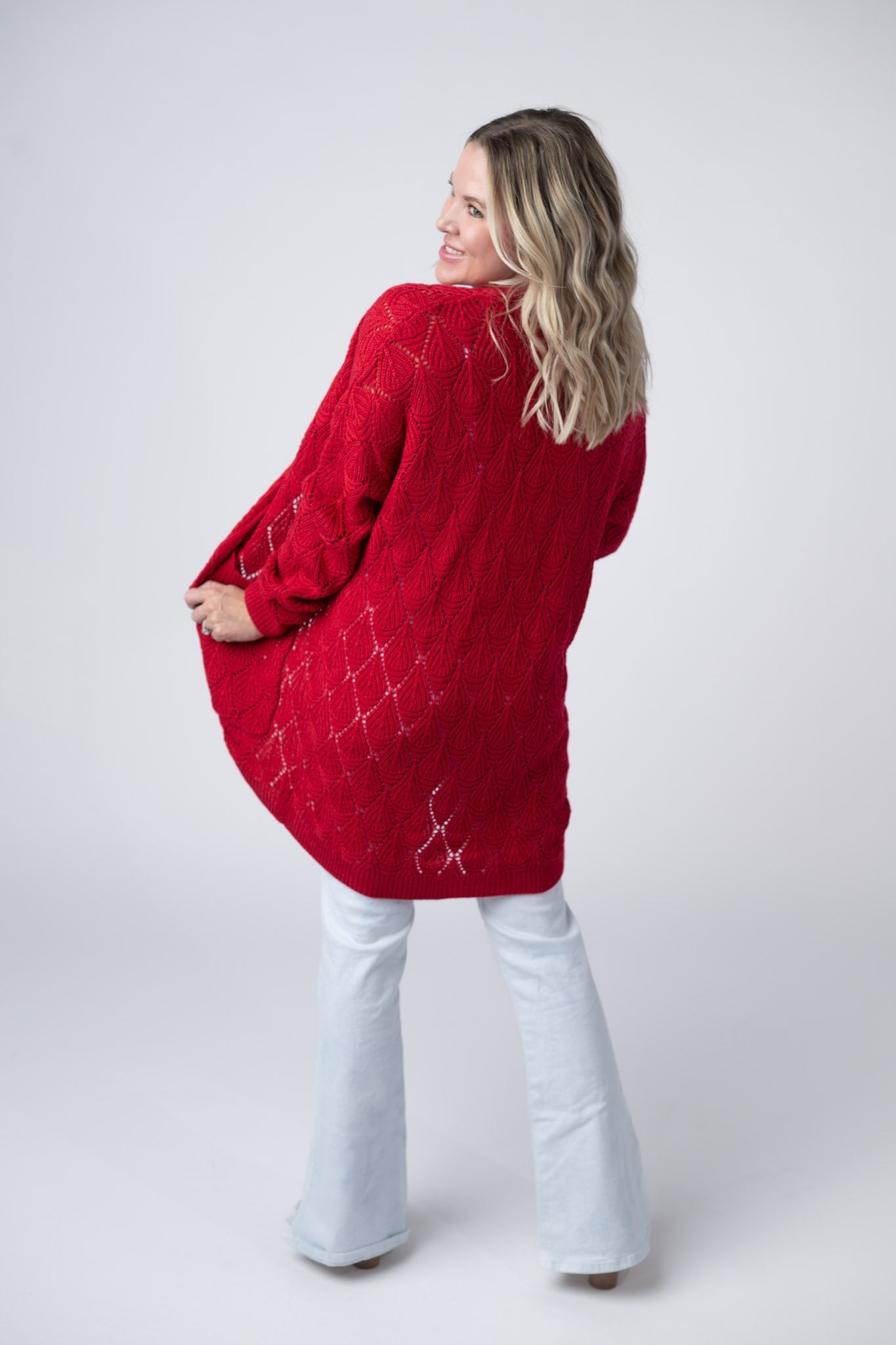 Open Knit Cardigan - Red